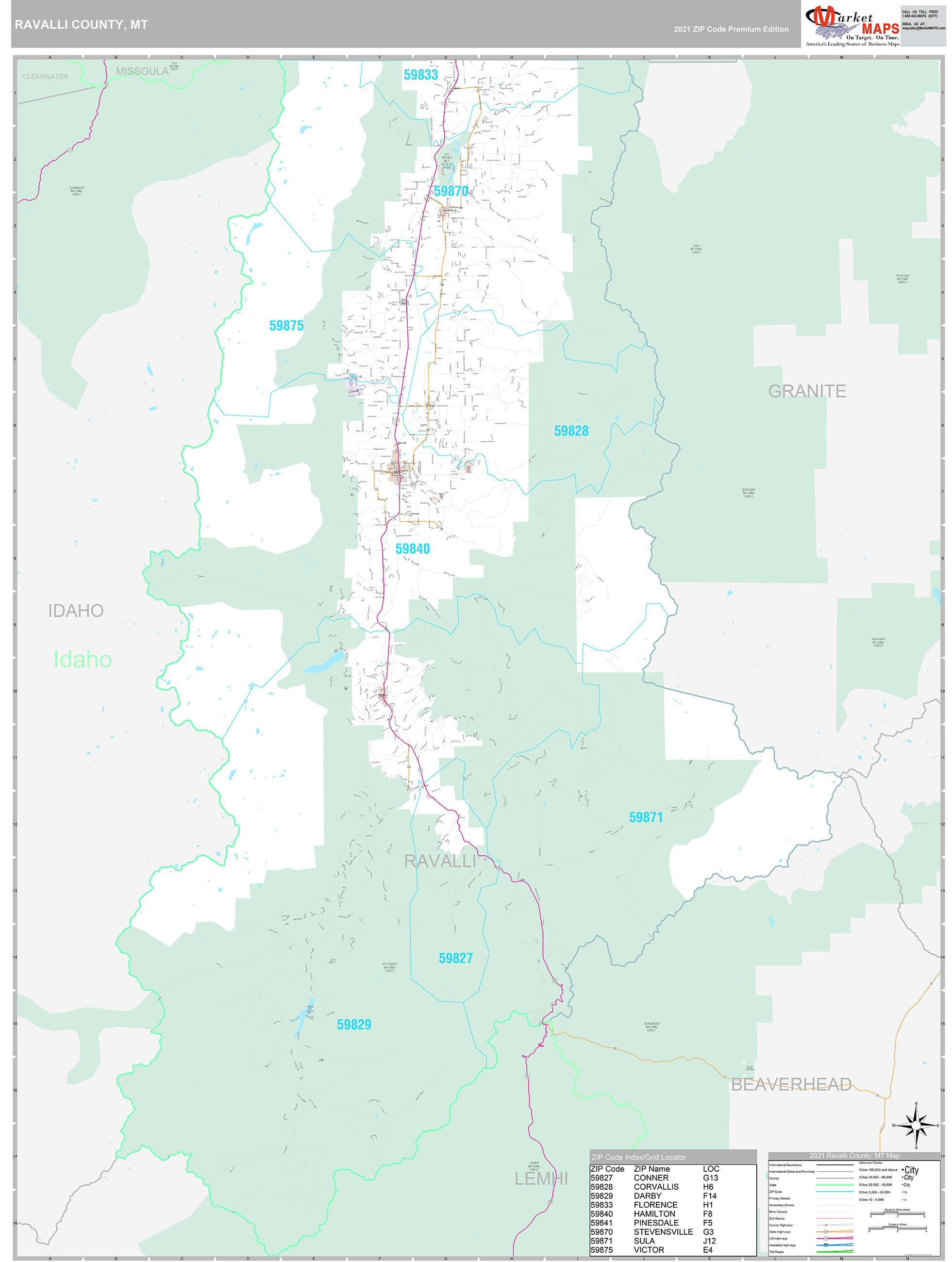 Ravalli County, MT Wall Map Premium Style by MarketMAPS MapSales