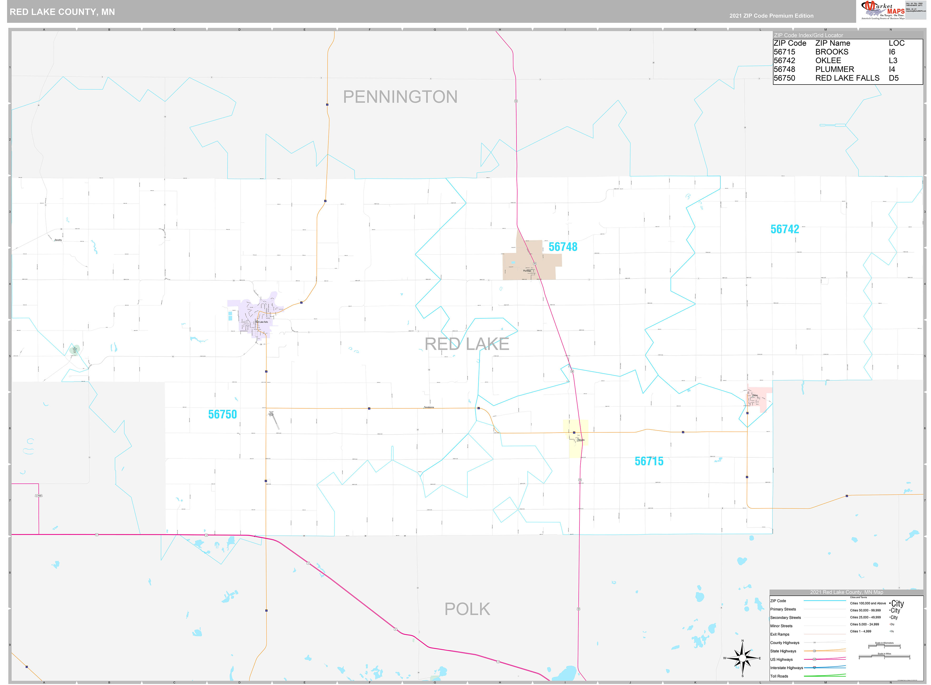 Red Lake County, MN Wall Map Premium Style by MarketMAPS