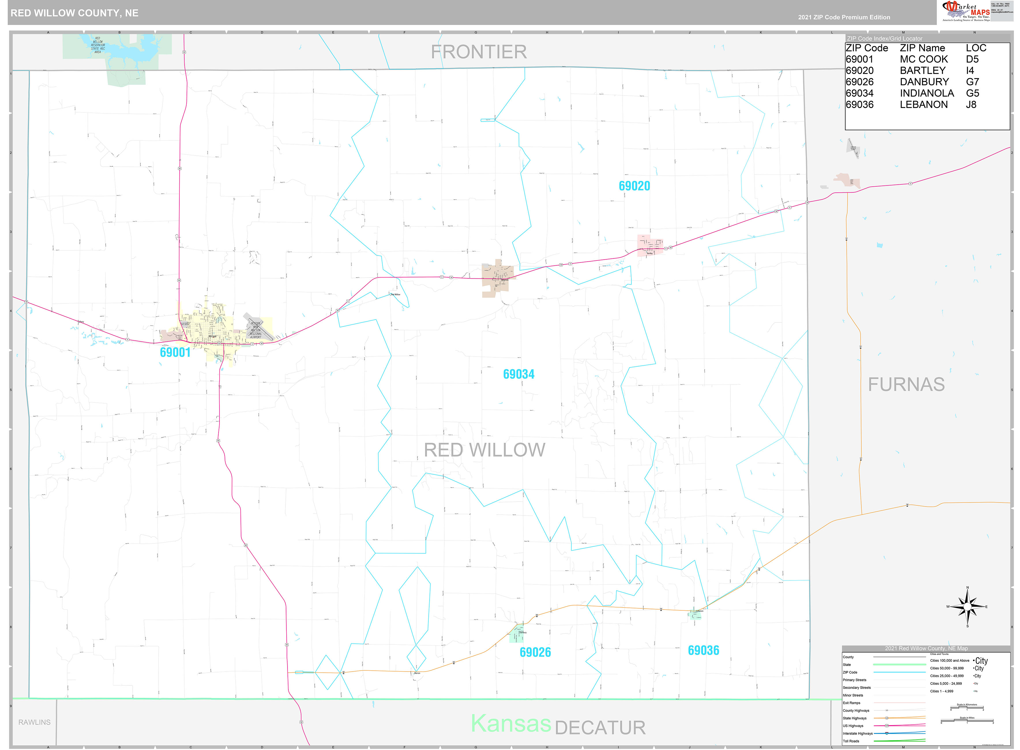 Red Willow County, NE Wall Map Premium Style by MarketMAPS