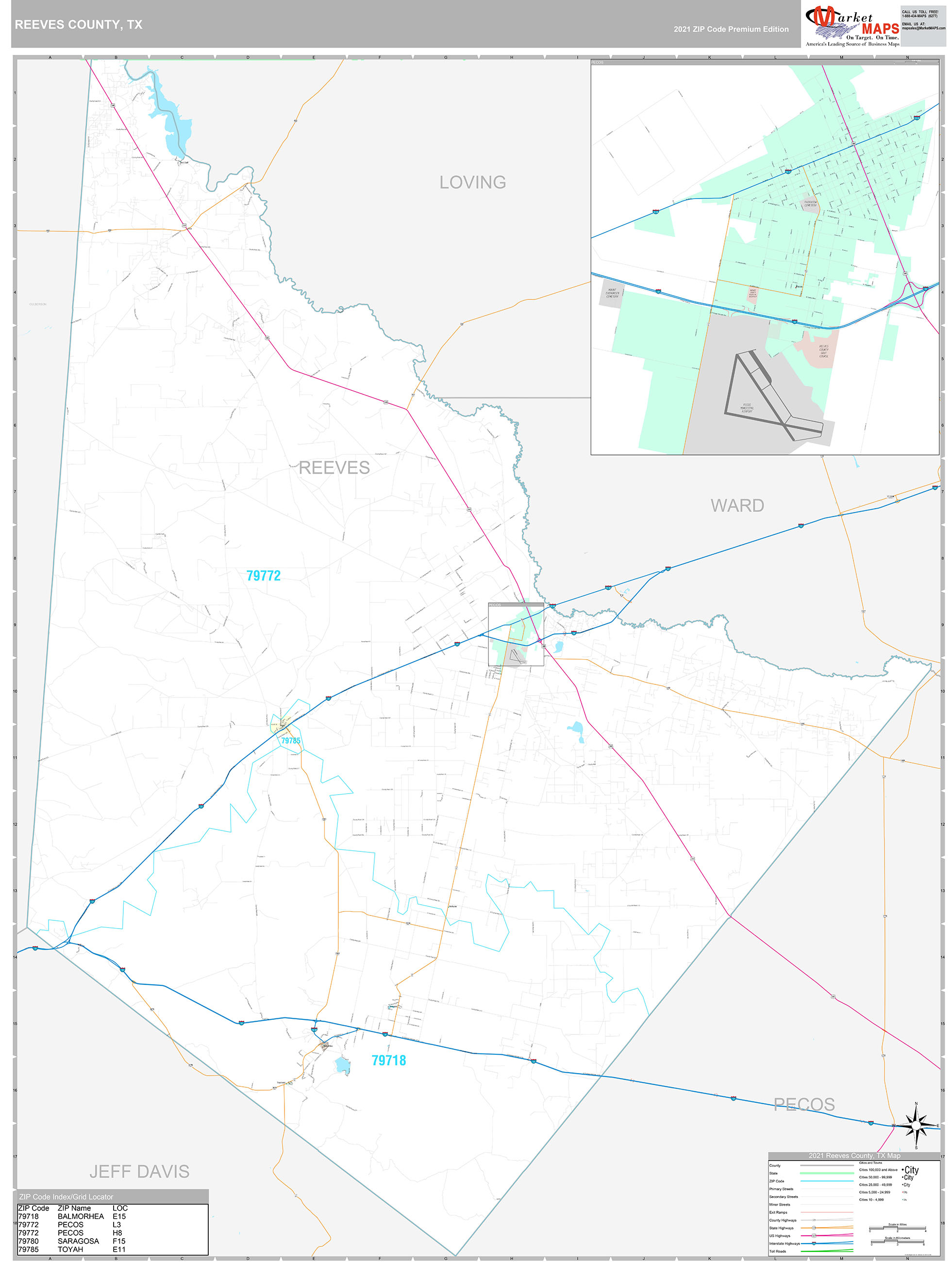 Reeves County, TX Wall Map Premium Style by MarketMAPS MapSales