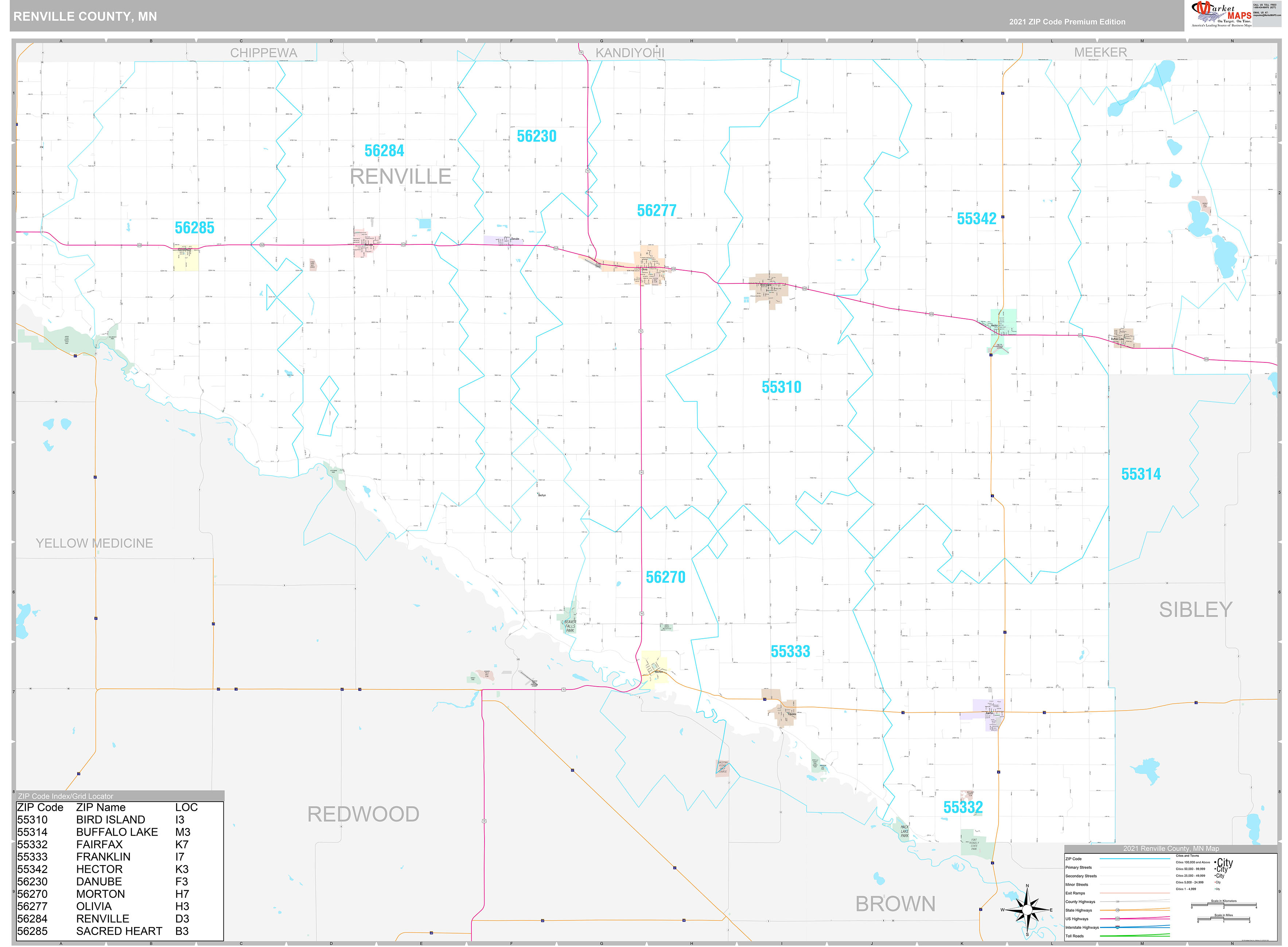 Renville County, MN Wall Map Premium Style by MarketMAPS MapSales