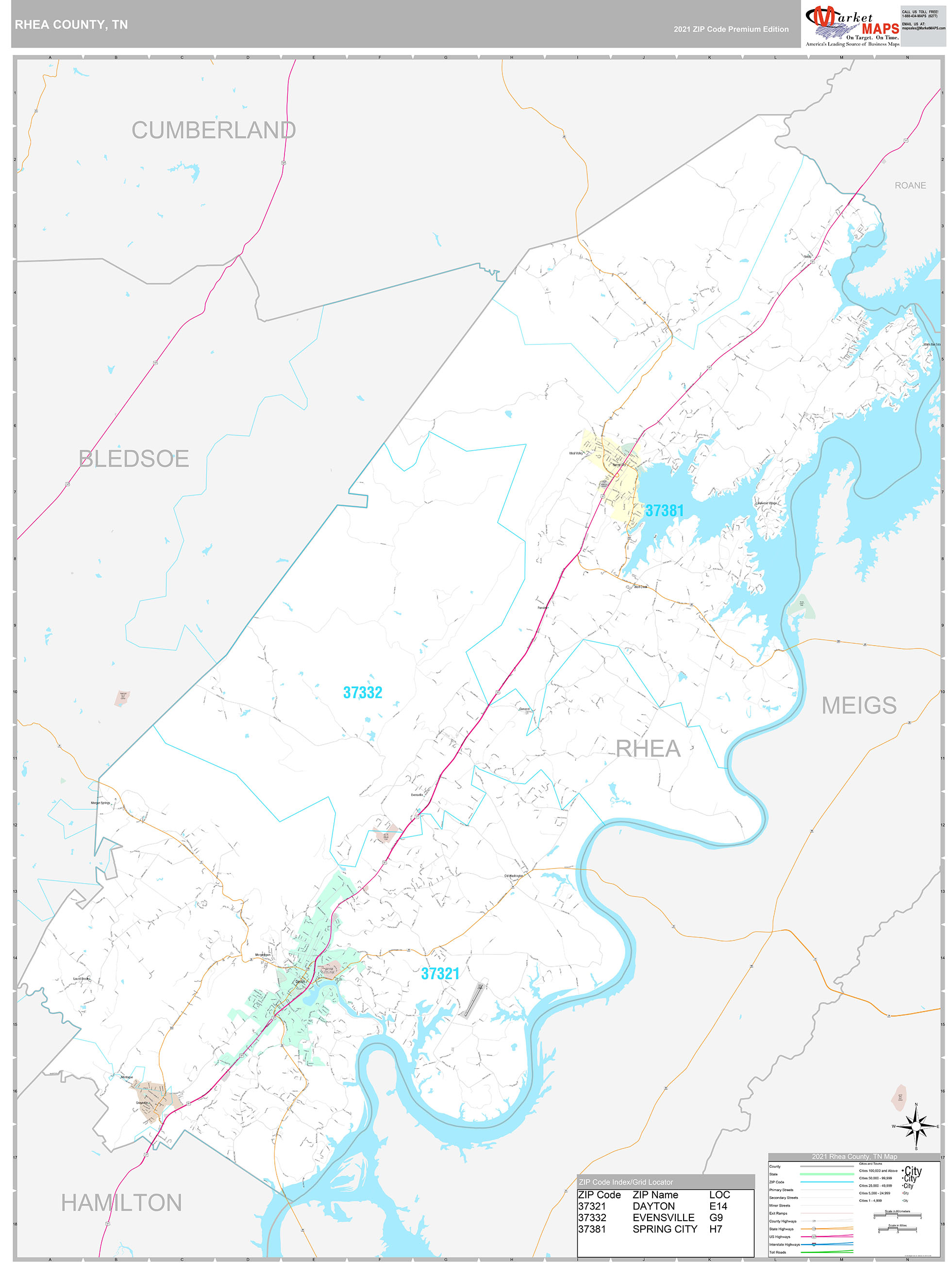 Rhea County, TN Wall Map Premium Style by MarketMAPS