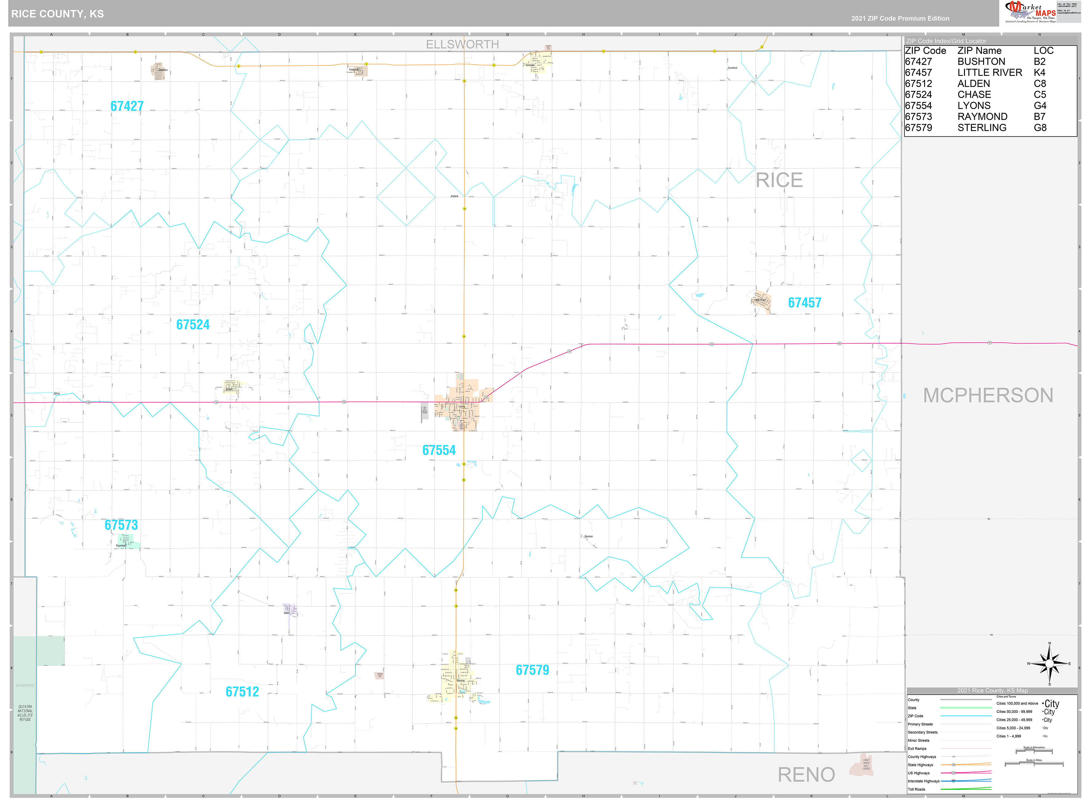 Rice County, KS Wall Map Premium Style by MarketMAPS