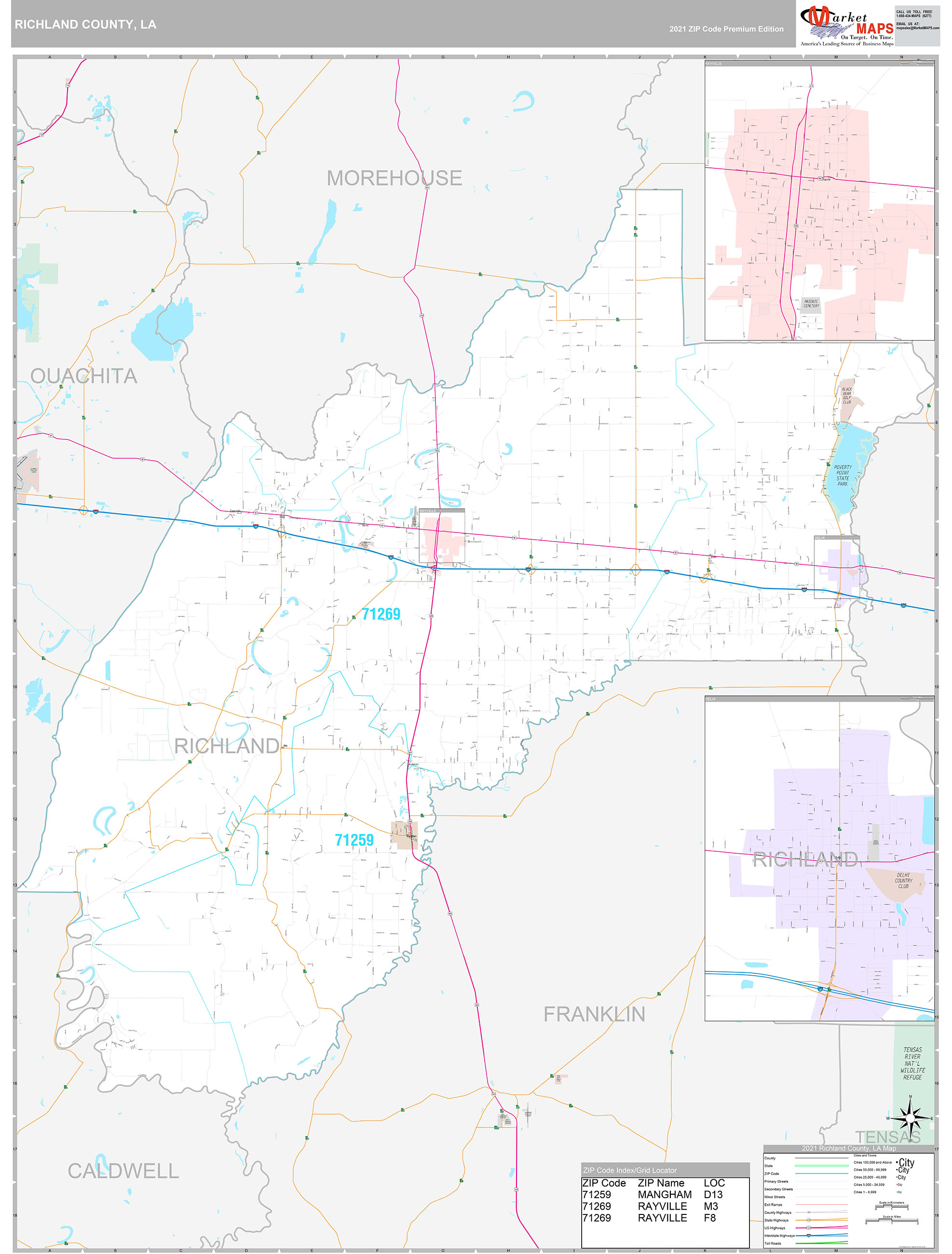 Richland County, LA Wall Map Premium Style by MarketMAPS