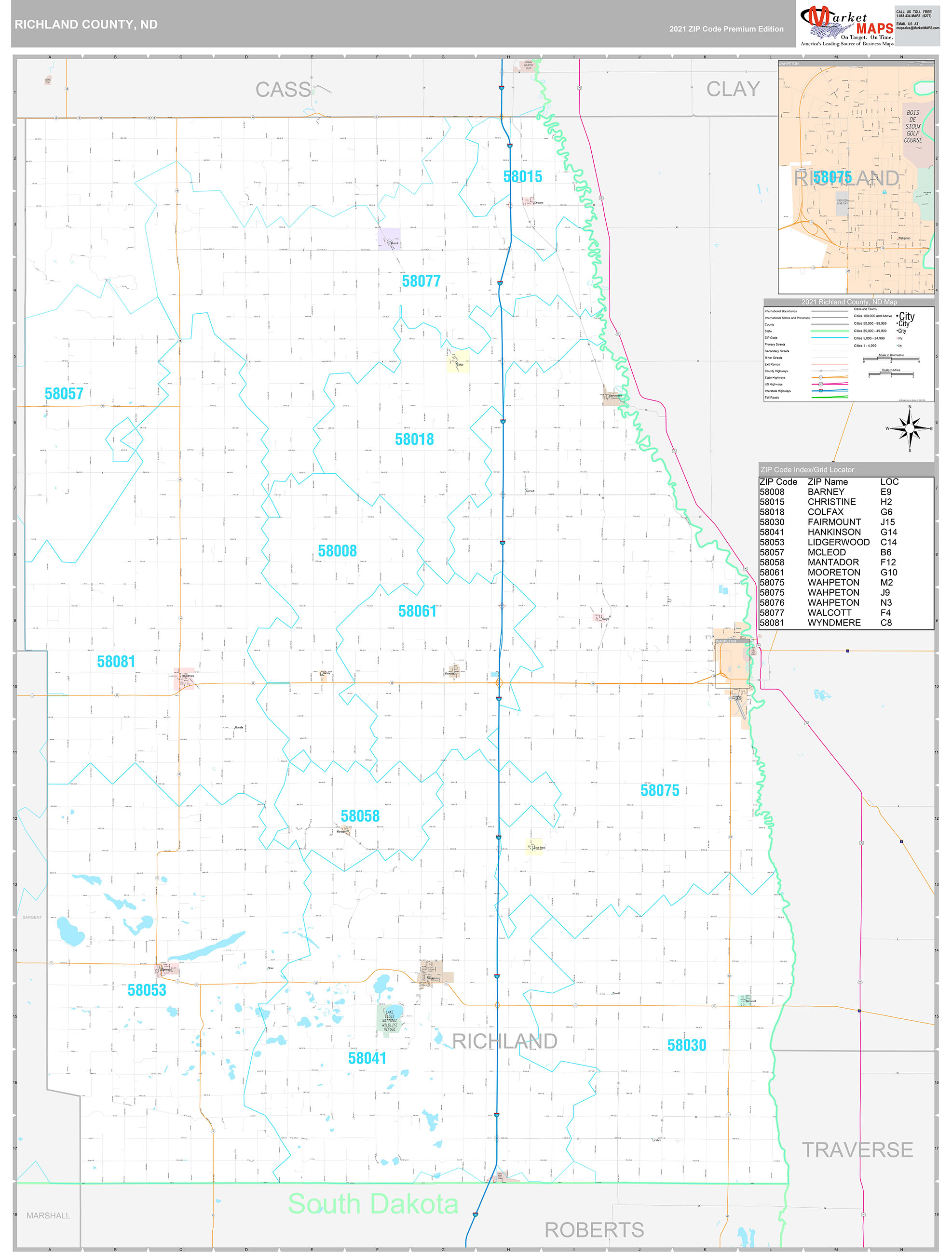 Richland County, ND Wall Map Premium Style by MarketMAPS MapSales