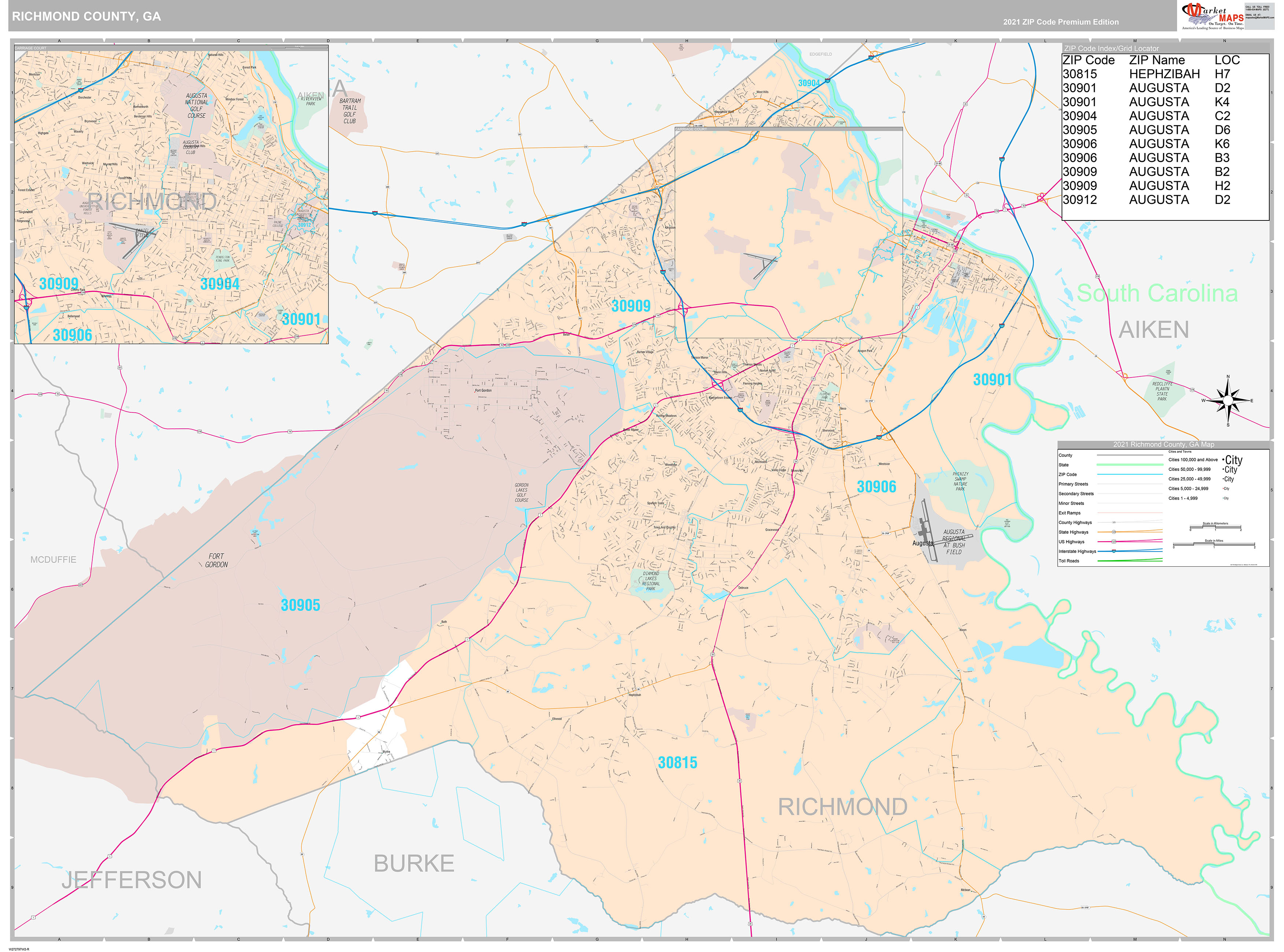 Richmond County, GA Wall Map Premium Style by MarketMAPS