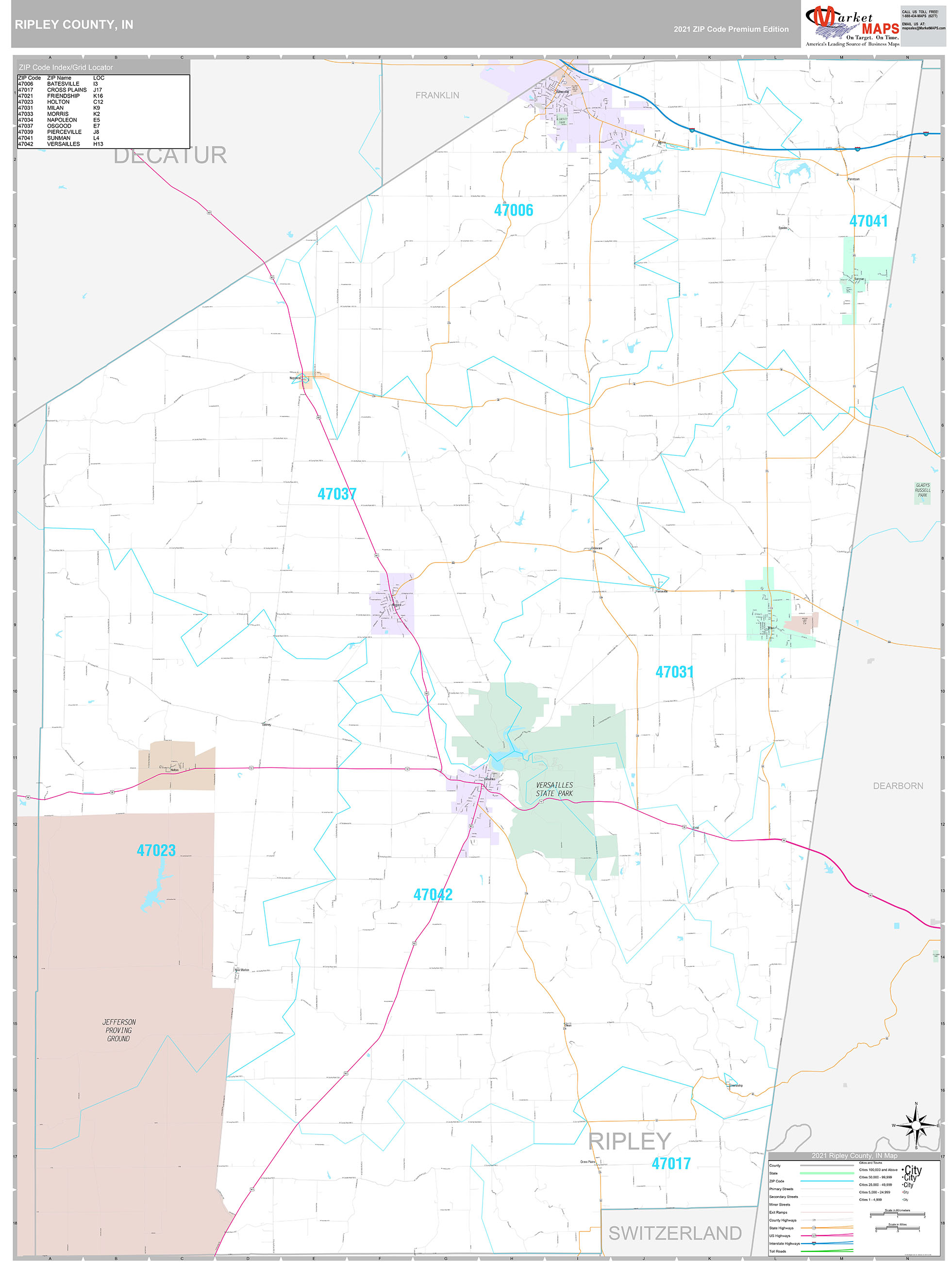 Ripley County, IN Wall Map Premium Style by MarketMAPS