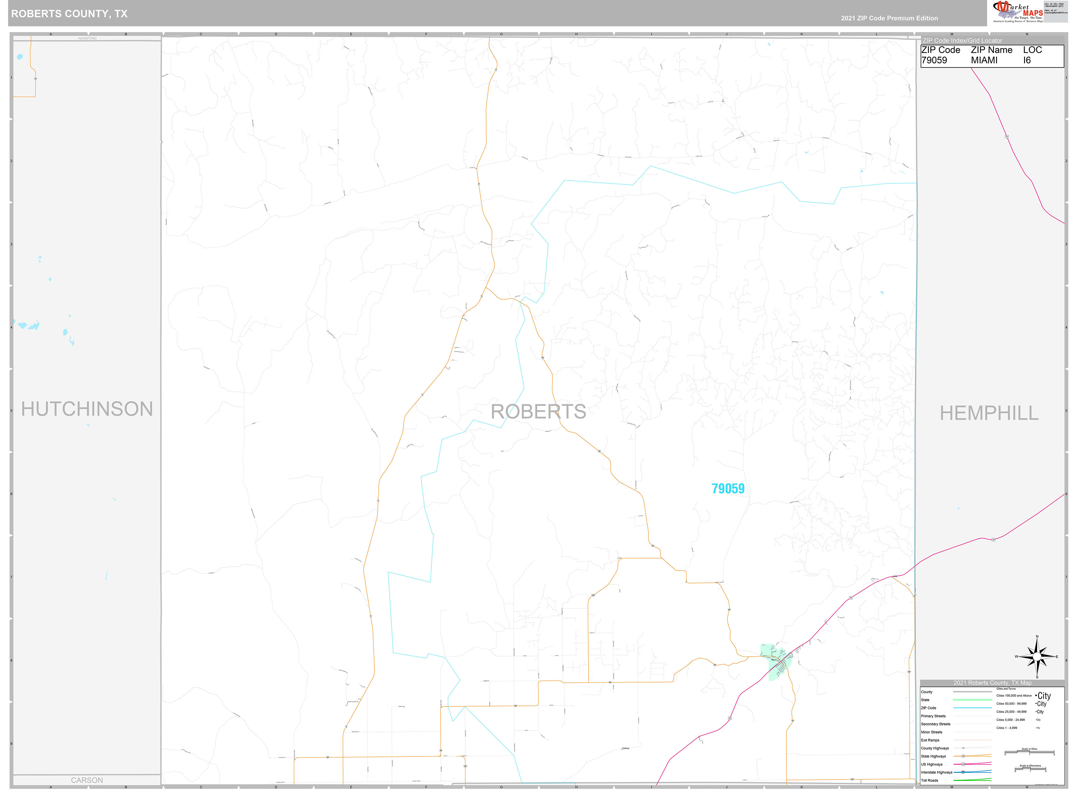 Roberts County, TX Wall Map Premium Style by MarketMAPS MapSales