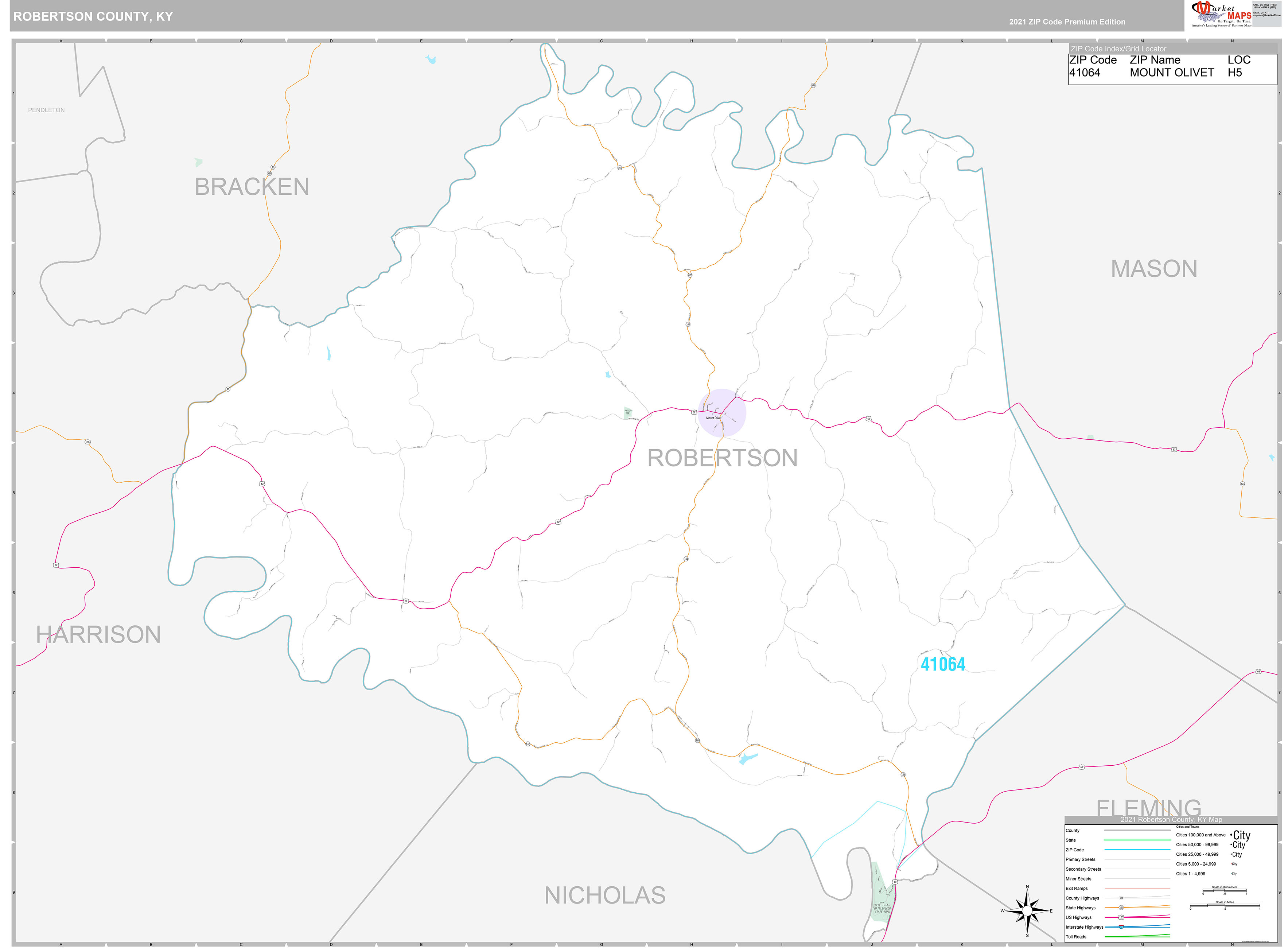 Robertson County, KY Wall Map Premium Style by MarketMAPS