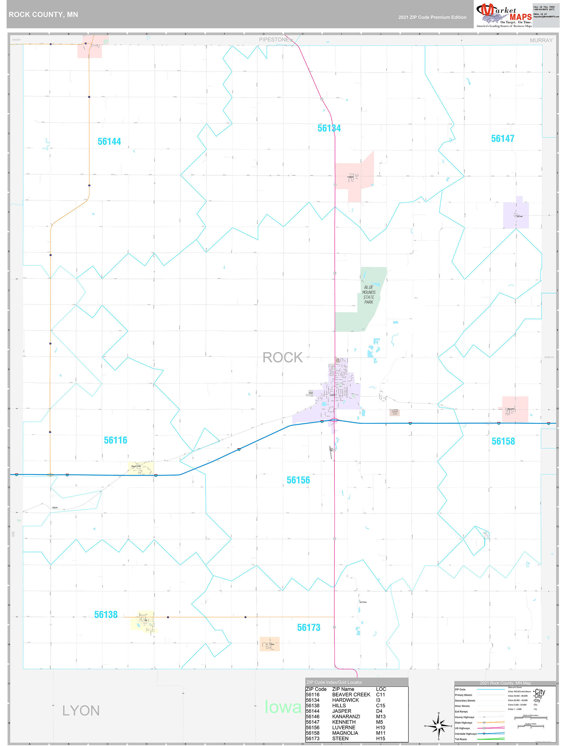 Rock County, MN Wall Map Premium Style by MarketMAPS