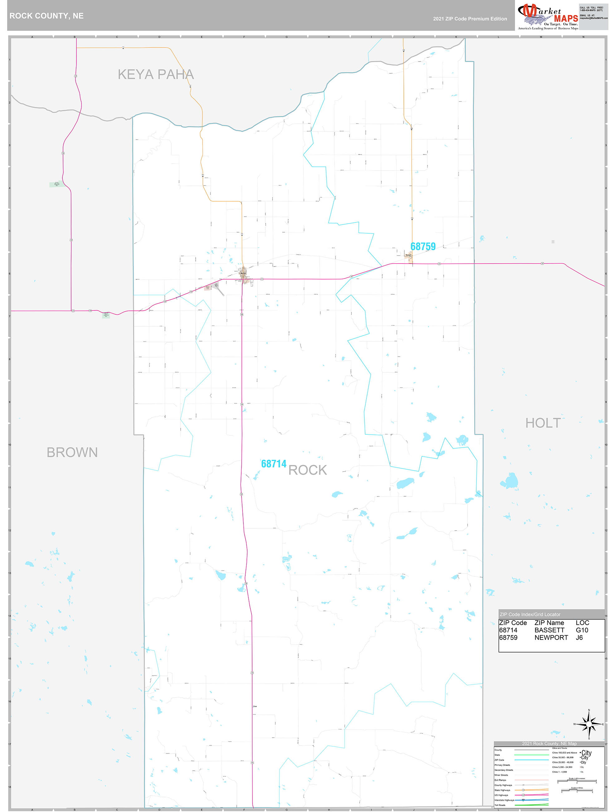 Rock County, NE Wall Map Premium Style by MarketMAPS
