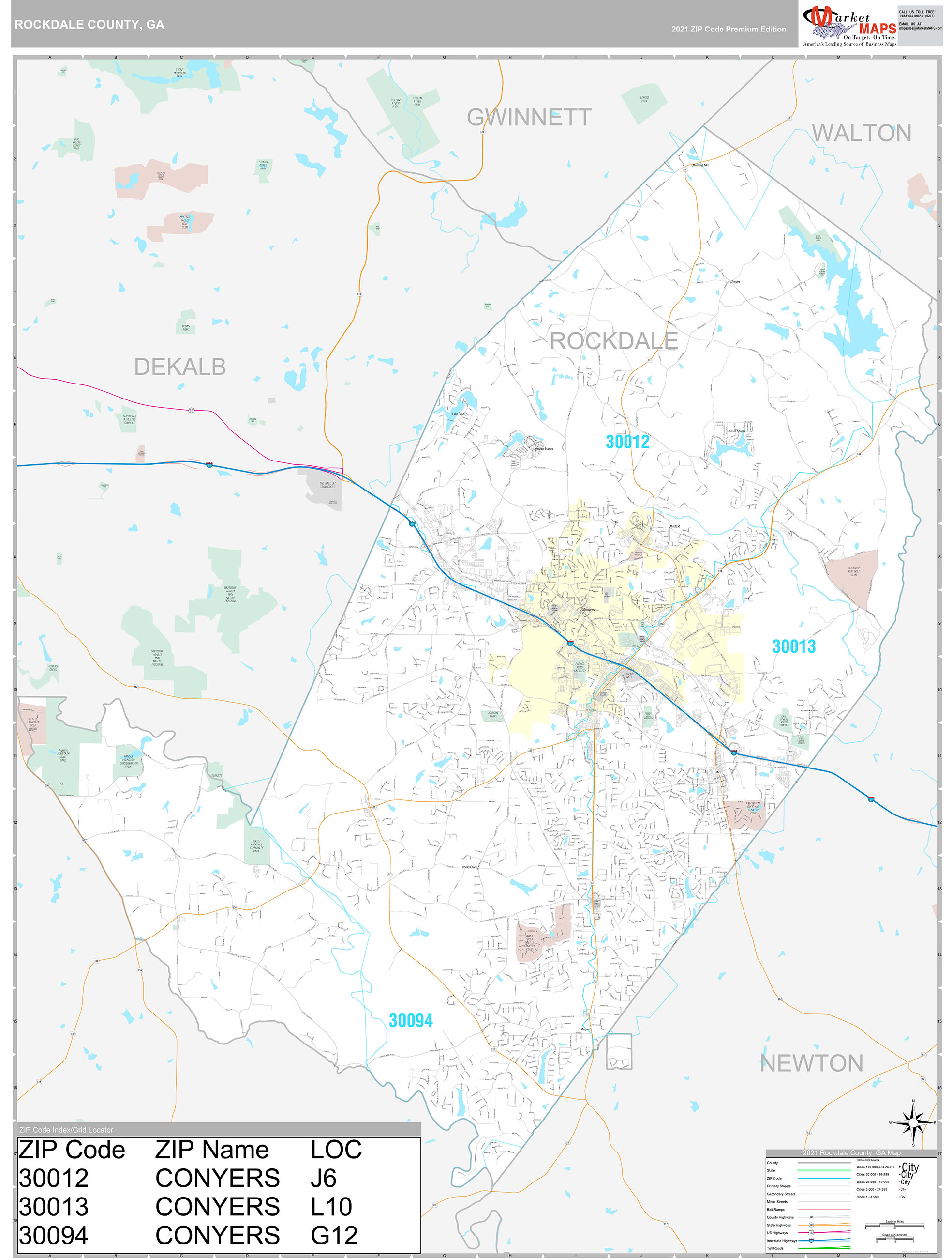 Rockdale County, GA Wall Map Premium Style by MarketMAPS MapSales