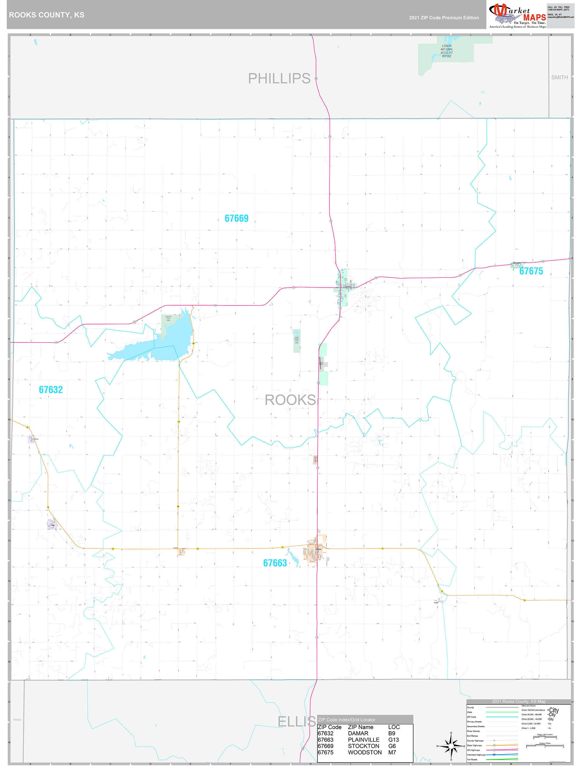 Rooks County, KS Wall Map Premium Style by MarketMAPS