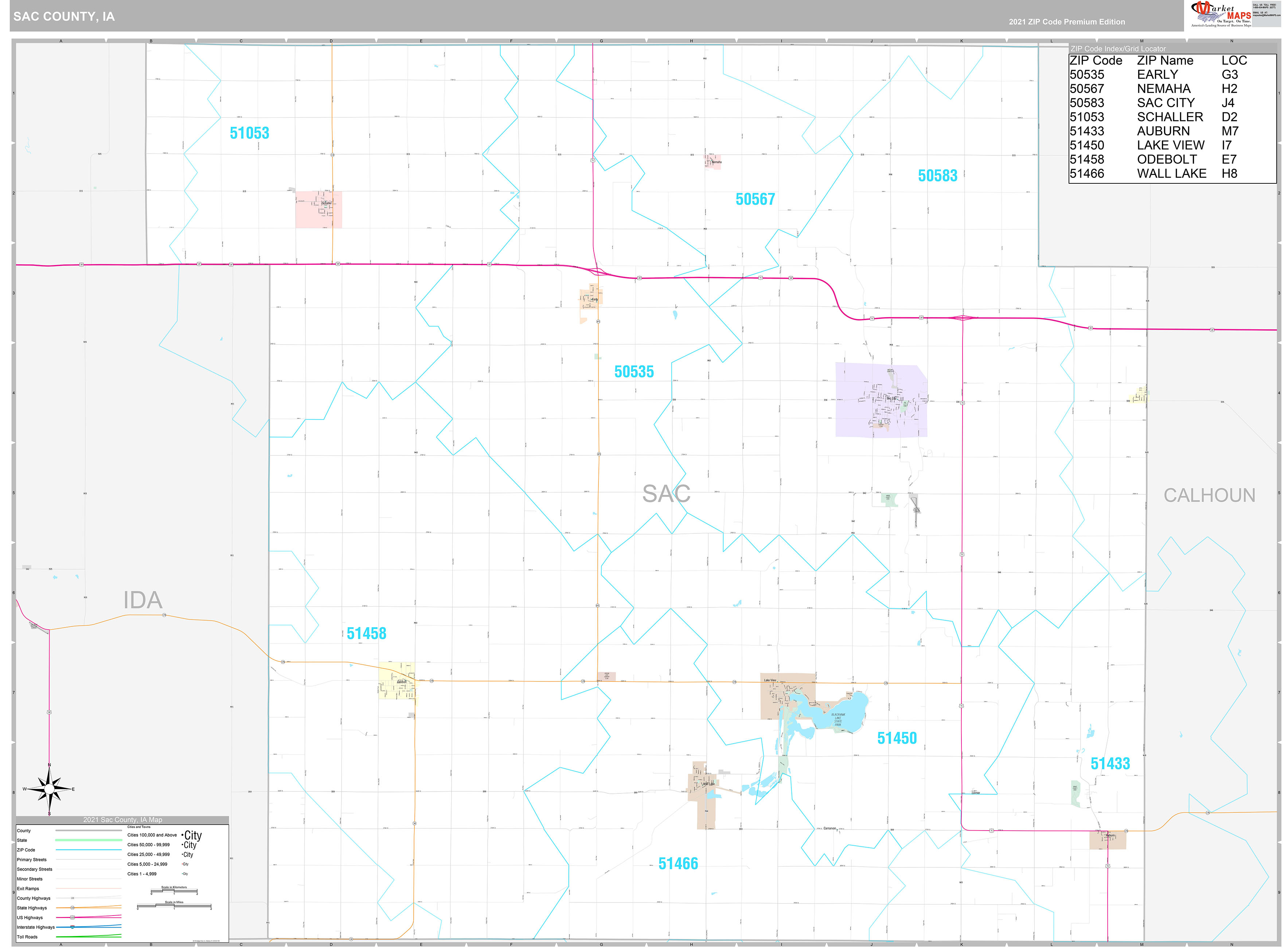 Sac County, IA Wall Map Premium Style by MarketMAPS - MapSales.com