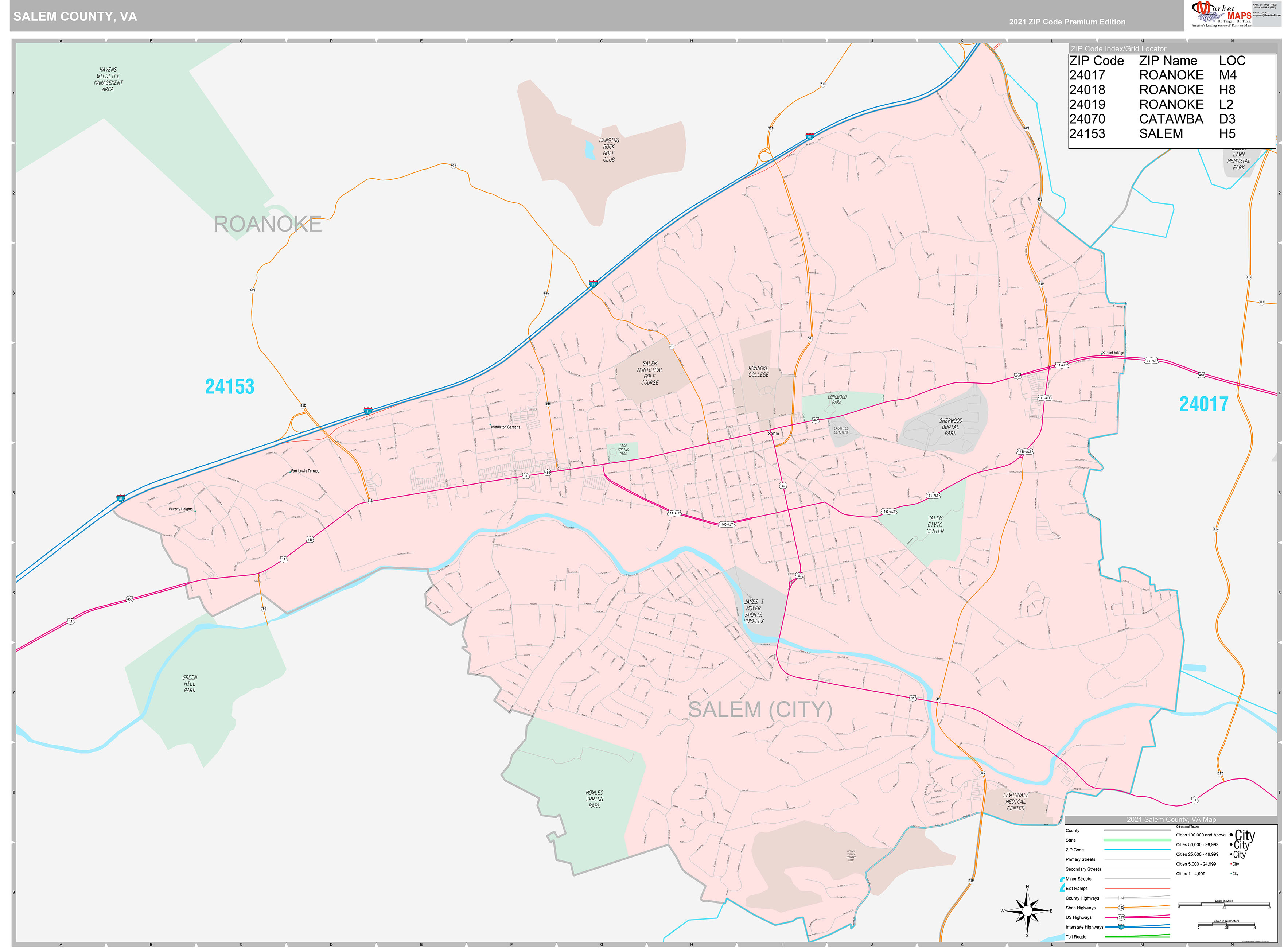 Salem County, VA Wall Map Premium Style by MarketMAPS