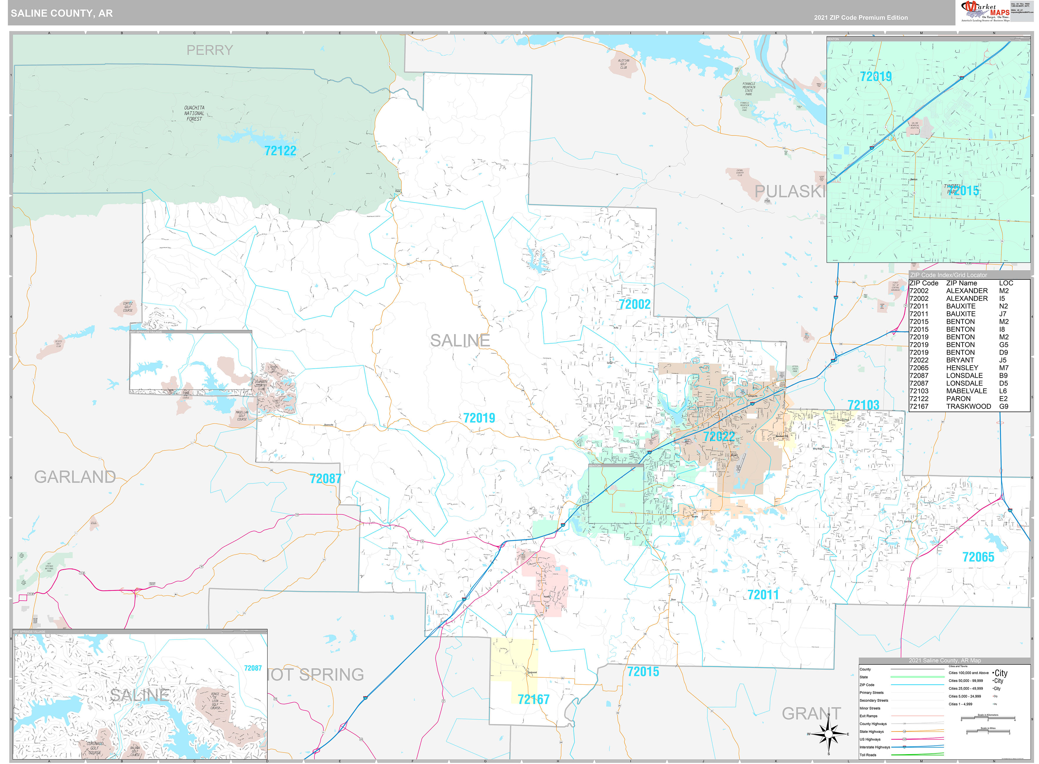 Saline County, AR Wall Map Premium Style by MarketMAPS MapSales