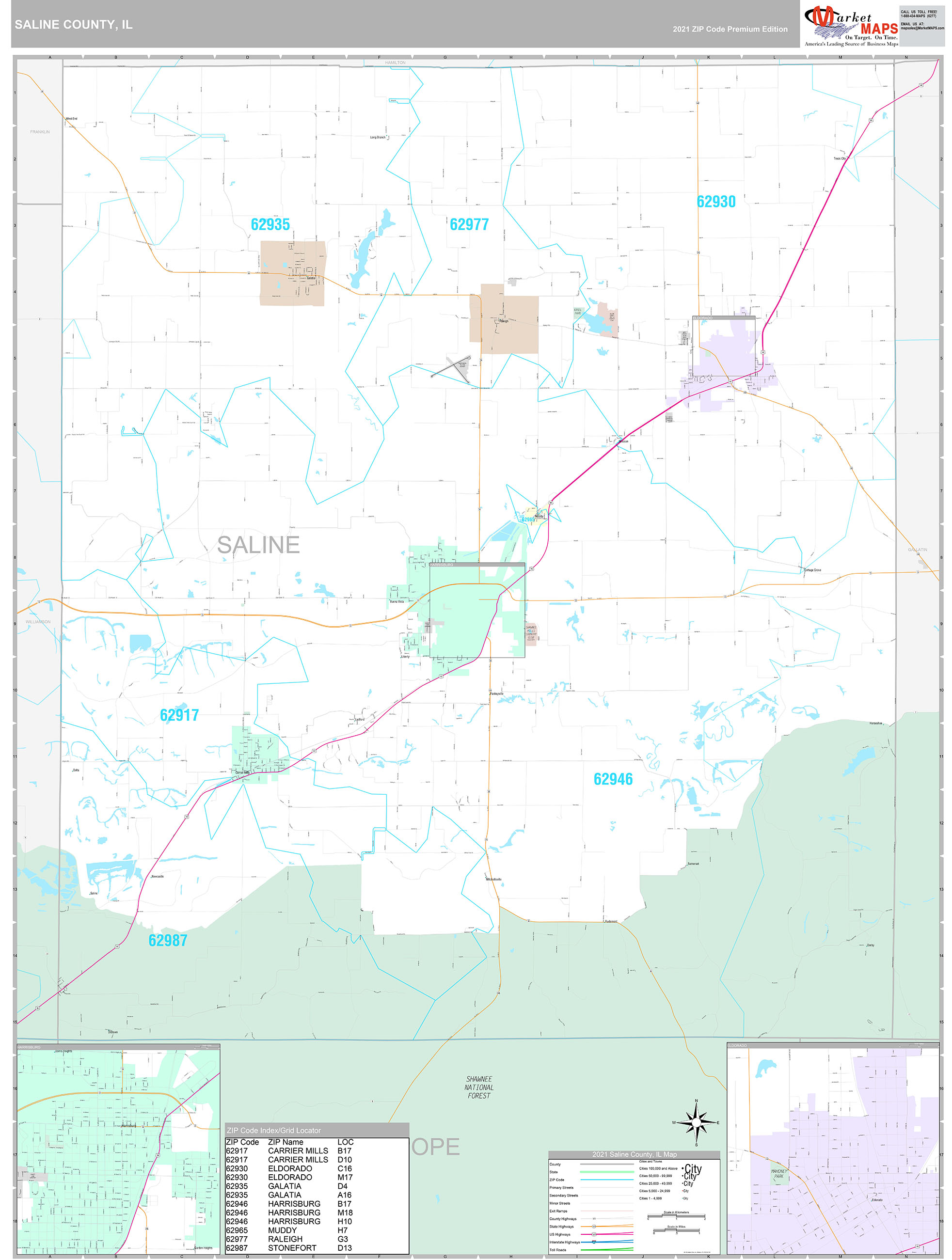 Saline County, IL Wall Map Premium Style by MarketMAPS MapSales