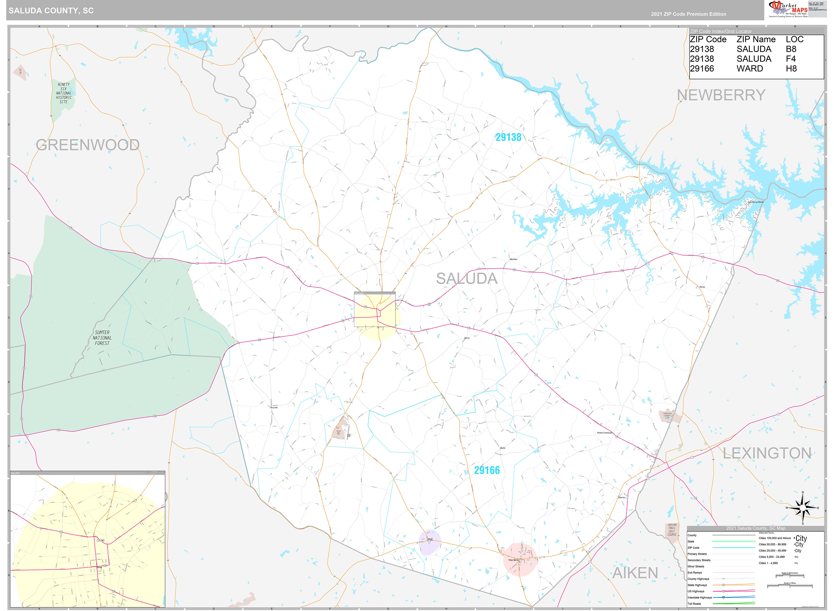 Saluda County, SC Wall Map Premium Style by MarketMAPS