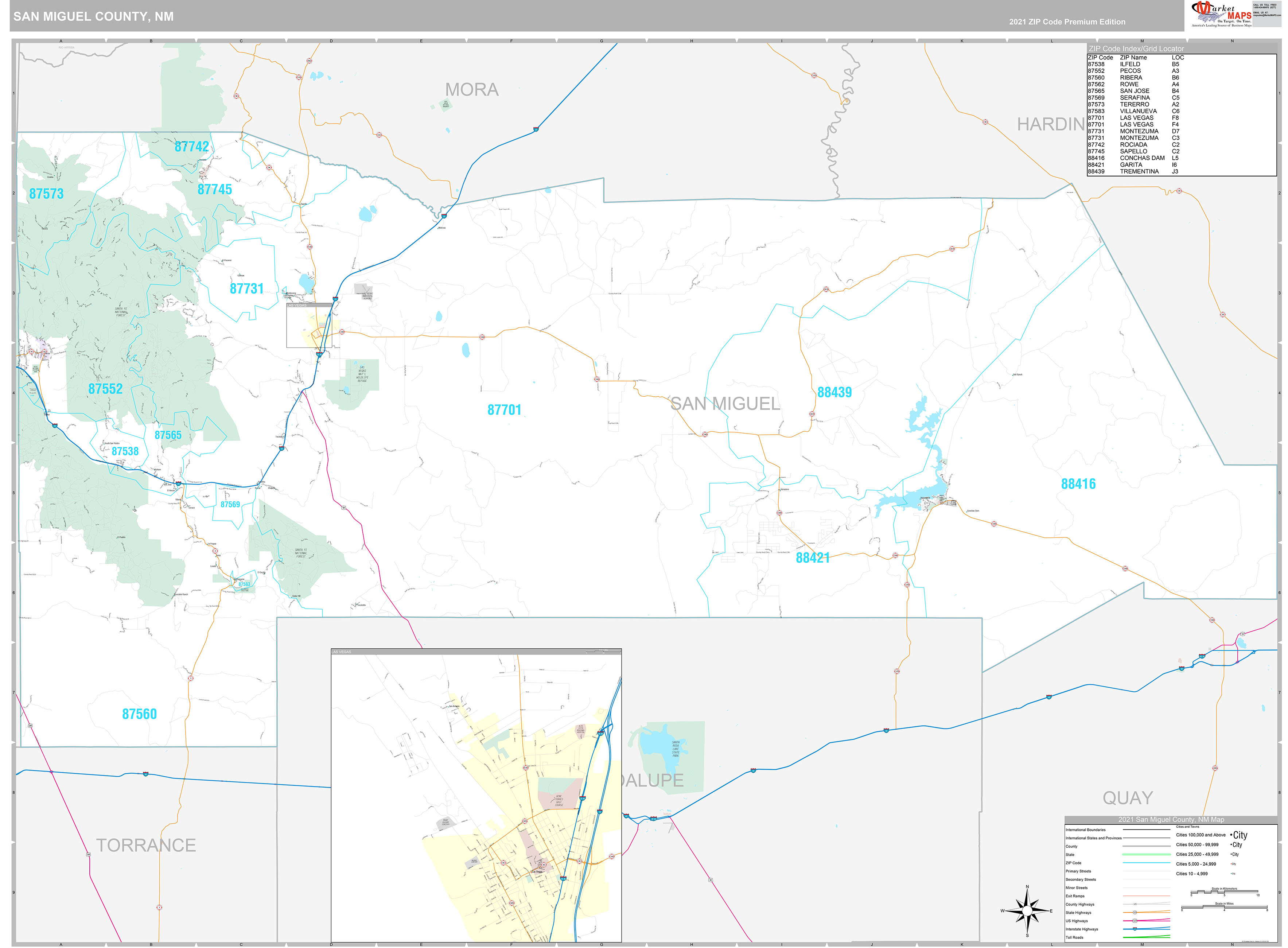 San Miguel County, NM Wall Map Premium Style by MarketMAPS