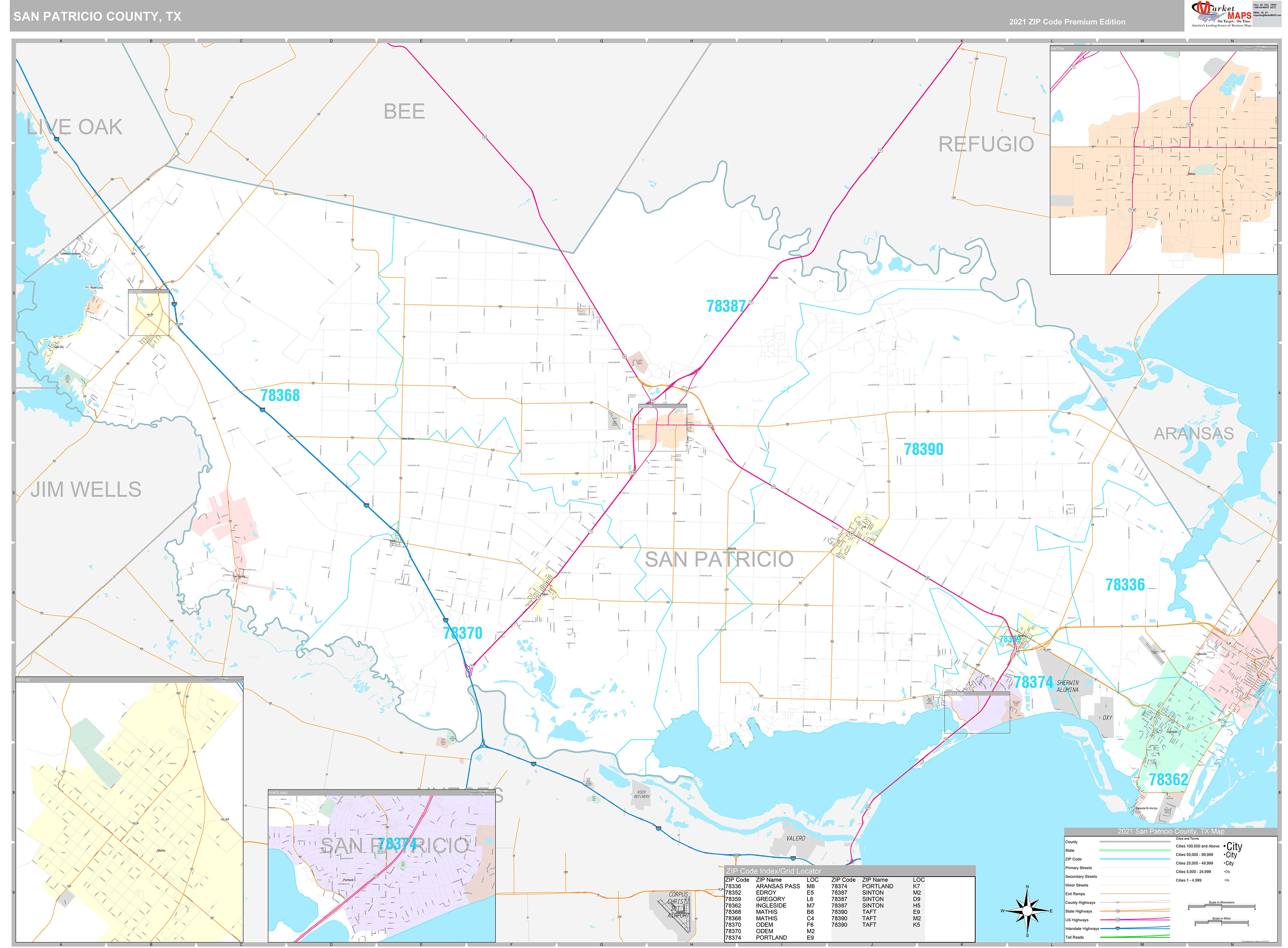 San Patricio County, TX Wall Map Premium Style by MarketMAPS