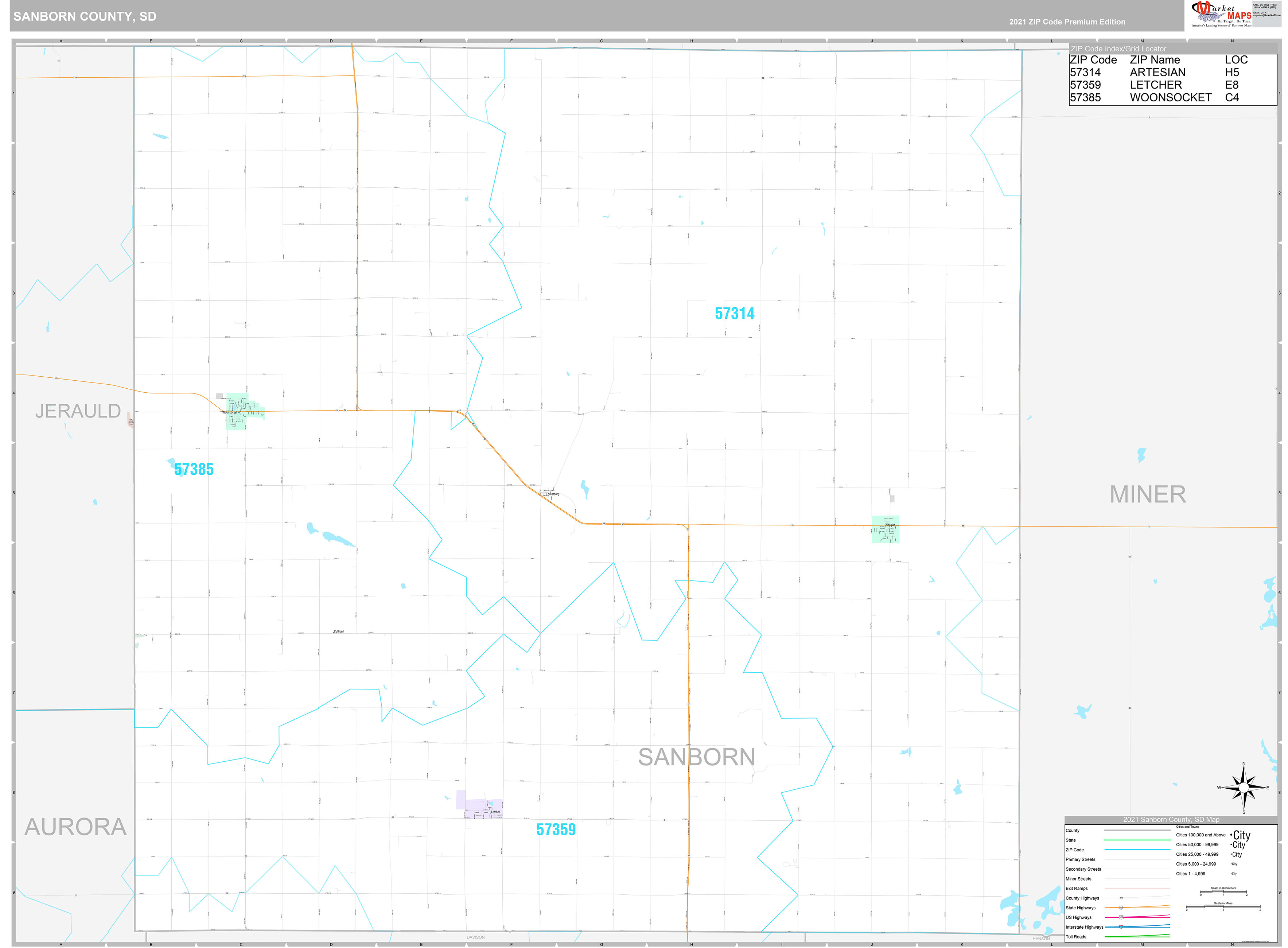 Sanborn County, SD Wall Map Premium Style by MarketMAPS