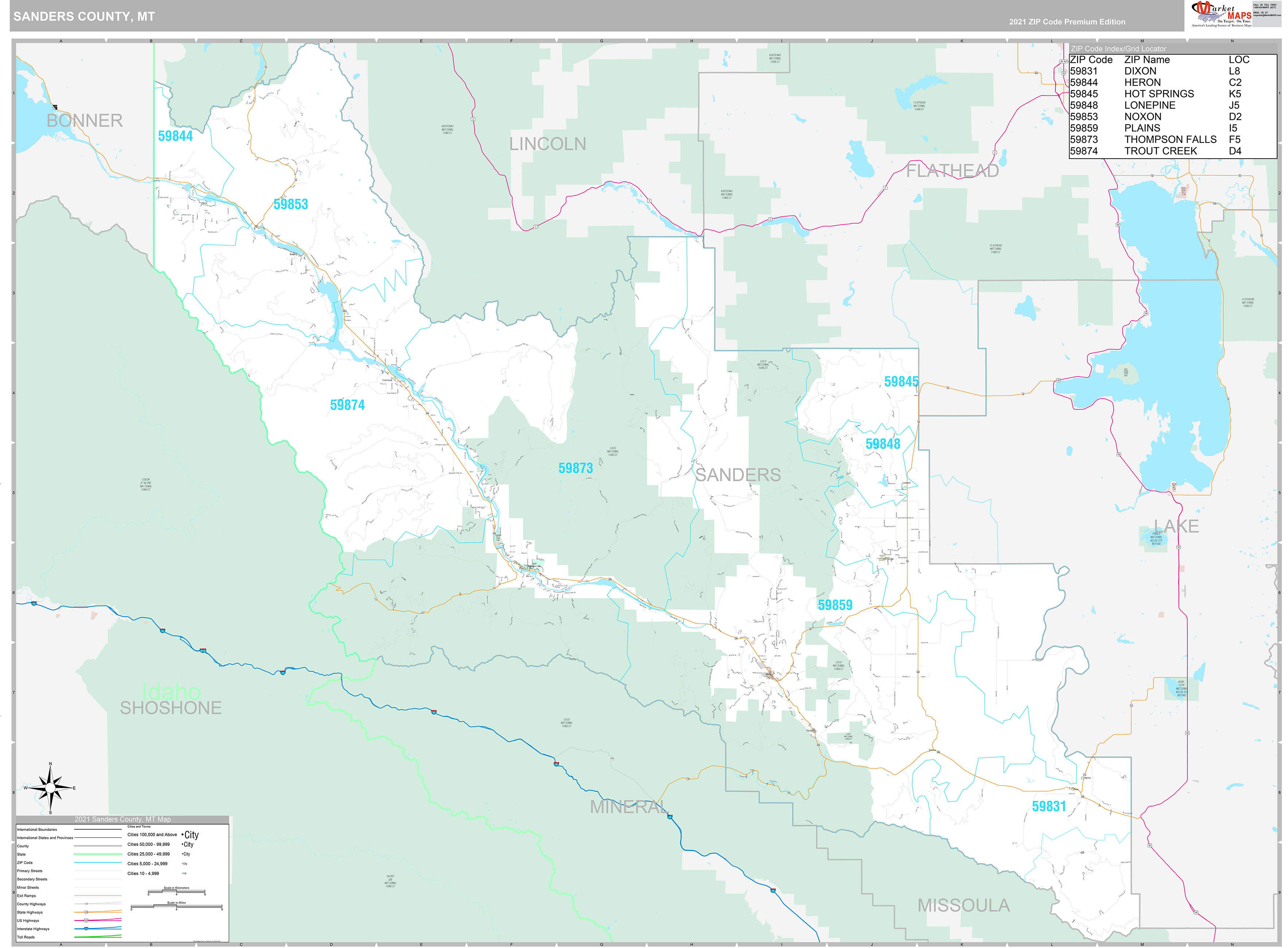 Sanders County, MT Wall Map Premium Style by MarketMAPS
