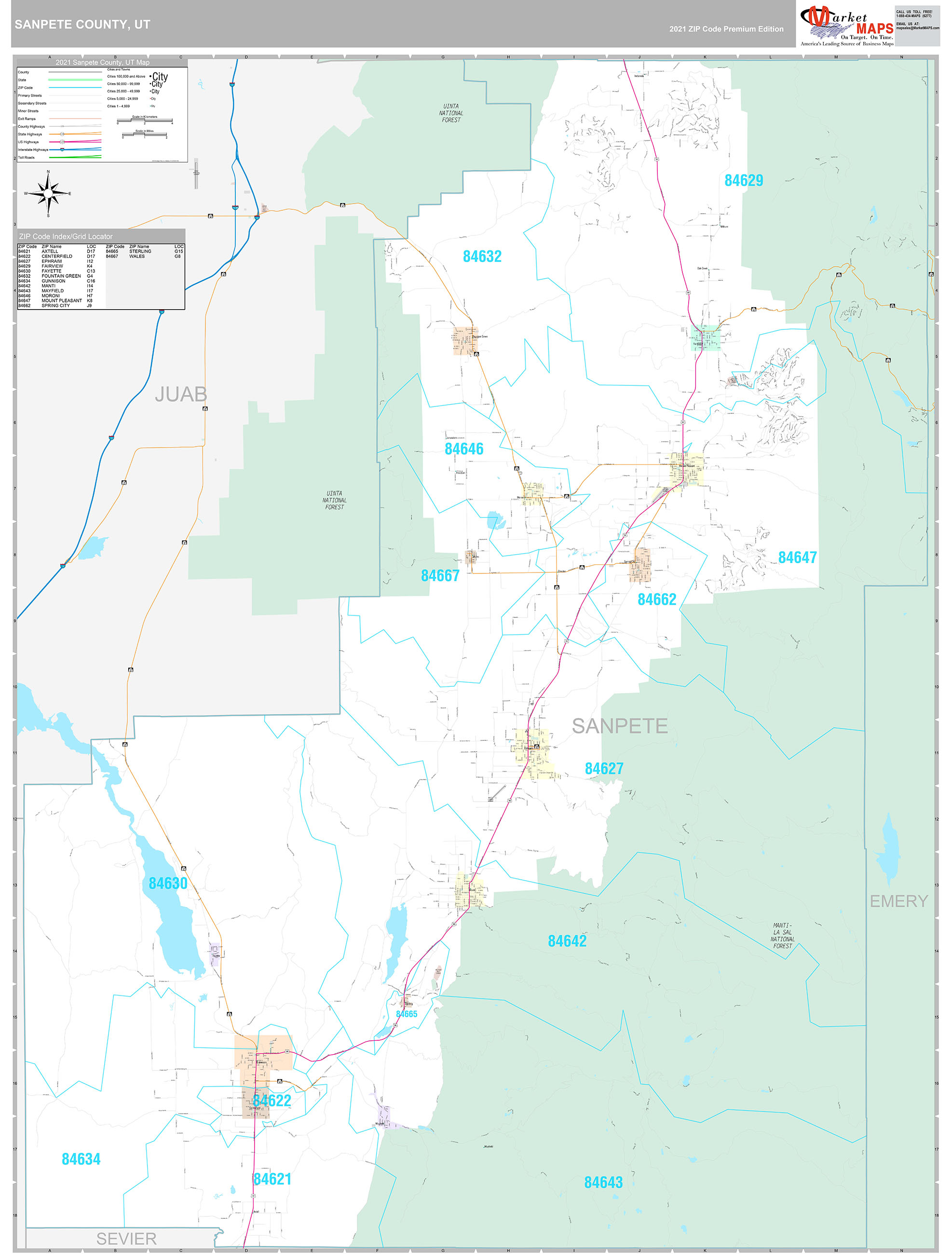 Sanpete County, UT Wall Map Premium Style by MarketMAPS - MapSales.com