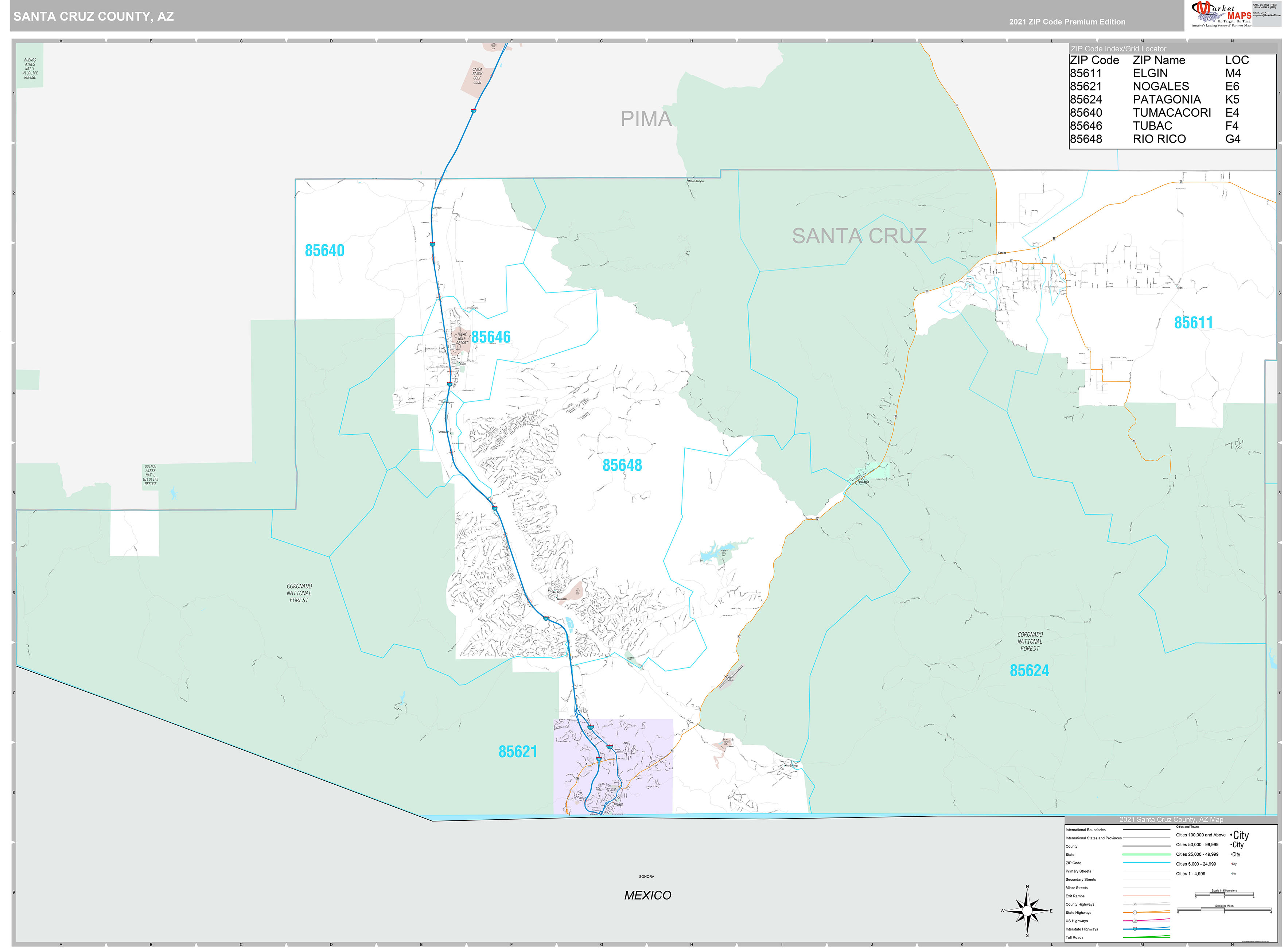 Santa Cruz County, AZ Wall Map Premium Style by MarketMAPS