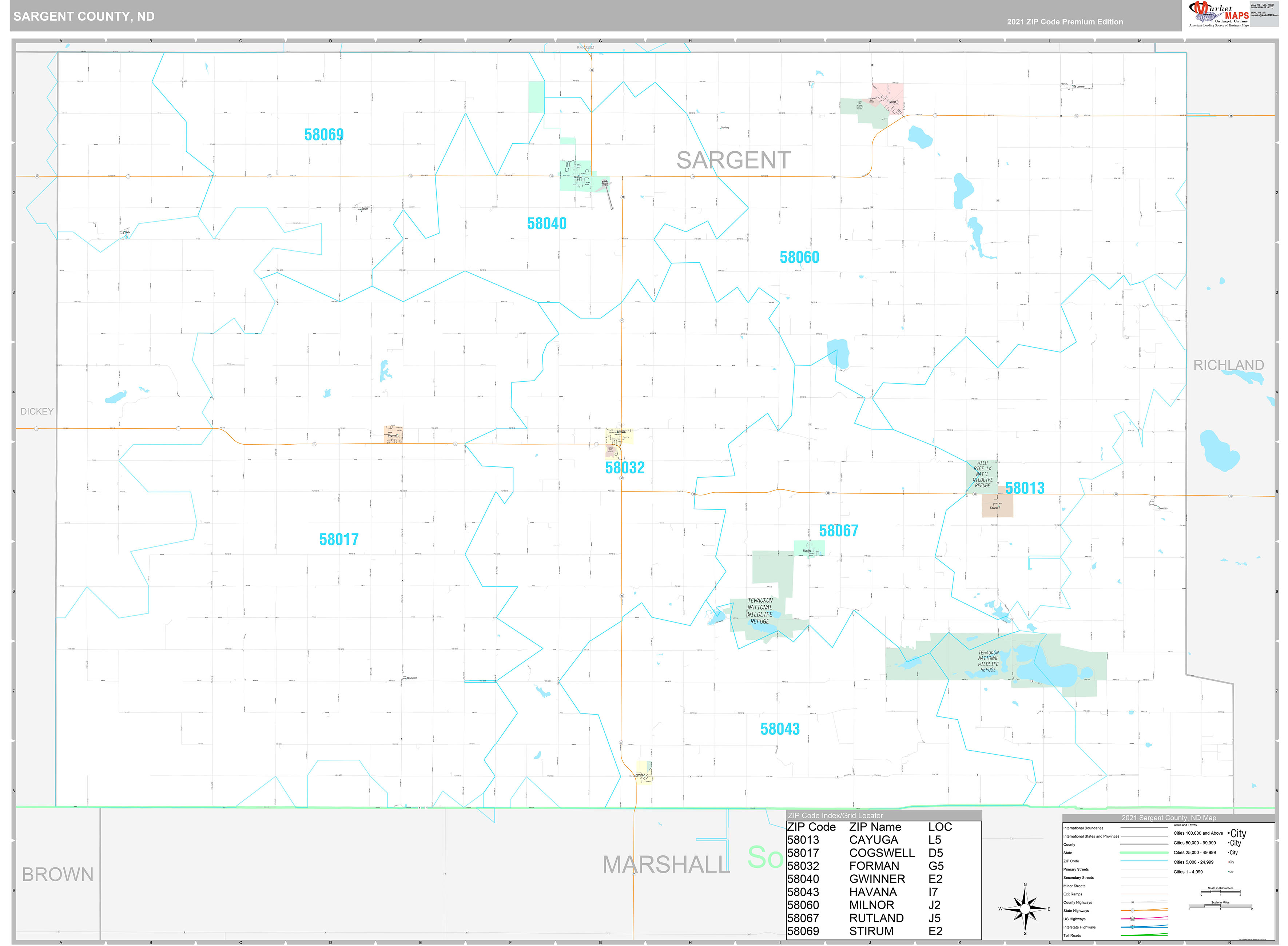 Sargent County, ND Wall Map Premium Style by MarketMAPS