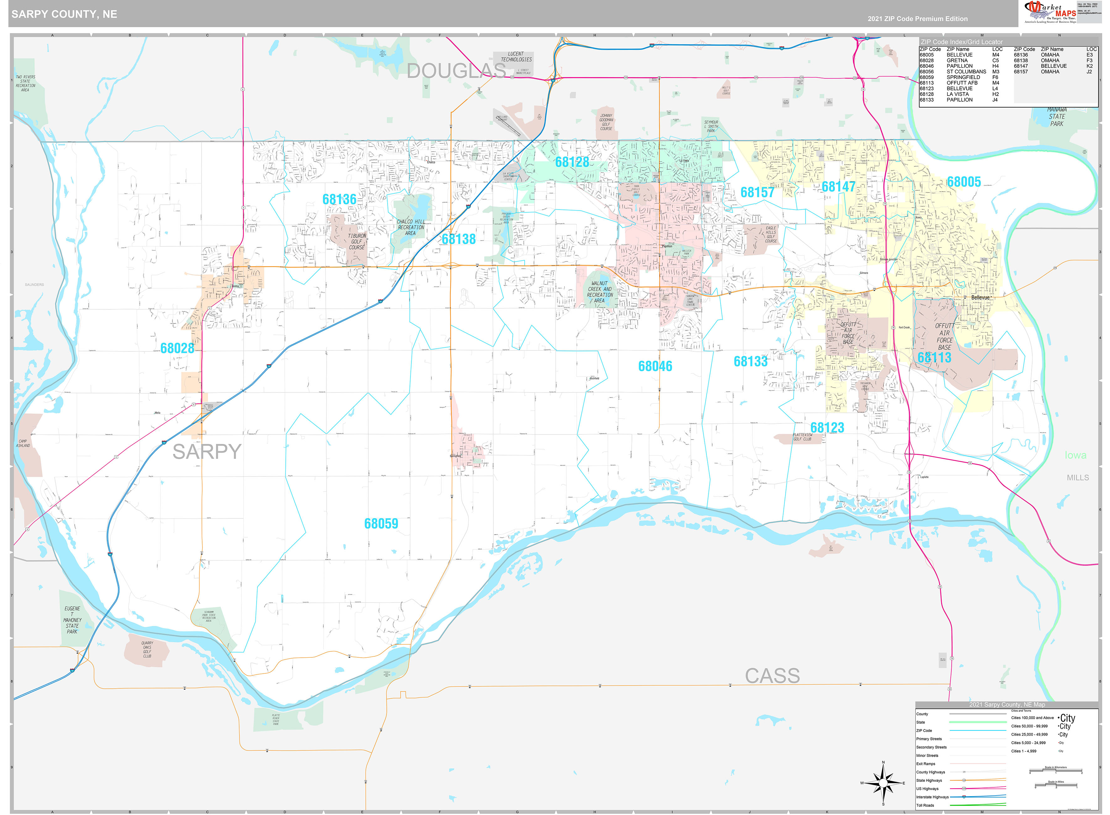 Sarpy County, NE Wall Map Premium Style by MarketMAPS MapSales