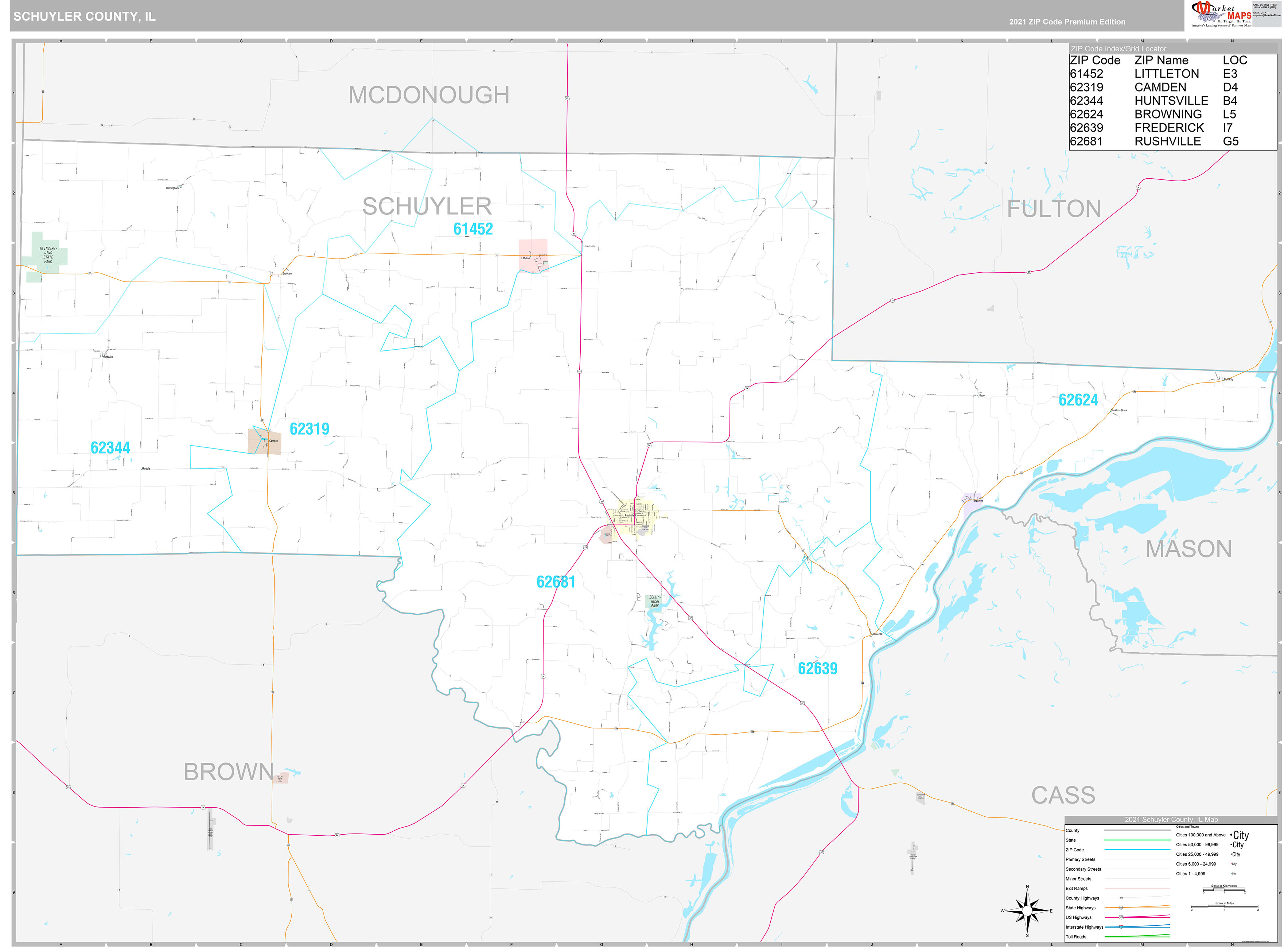 Schuyler County, IL Wall Map Premium Style by MarketMAPS