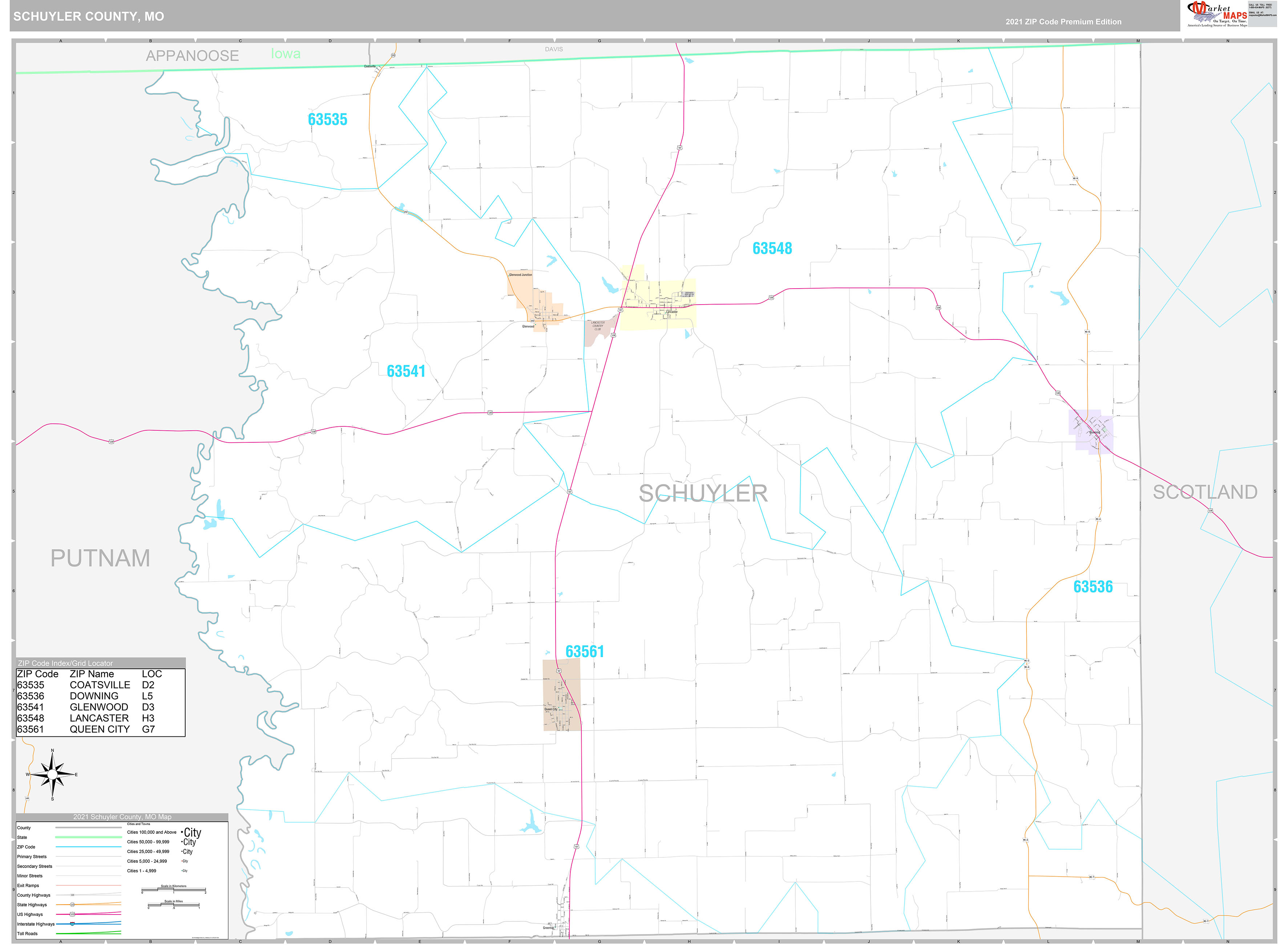 Schuyler County, MO Wall Map Premium Style by MarketMAPS