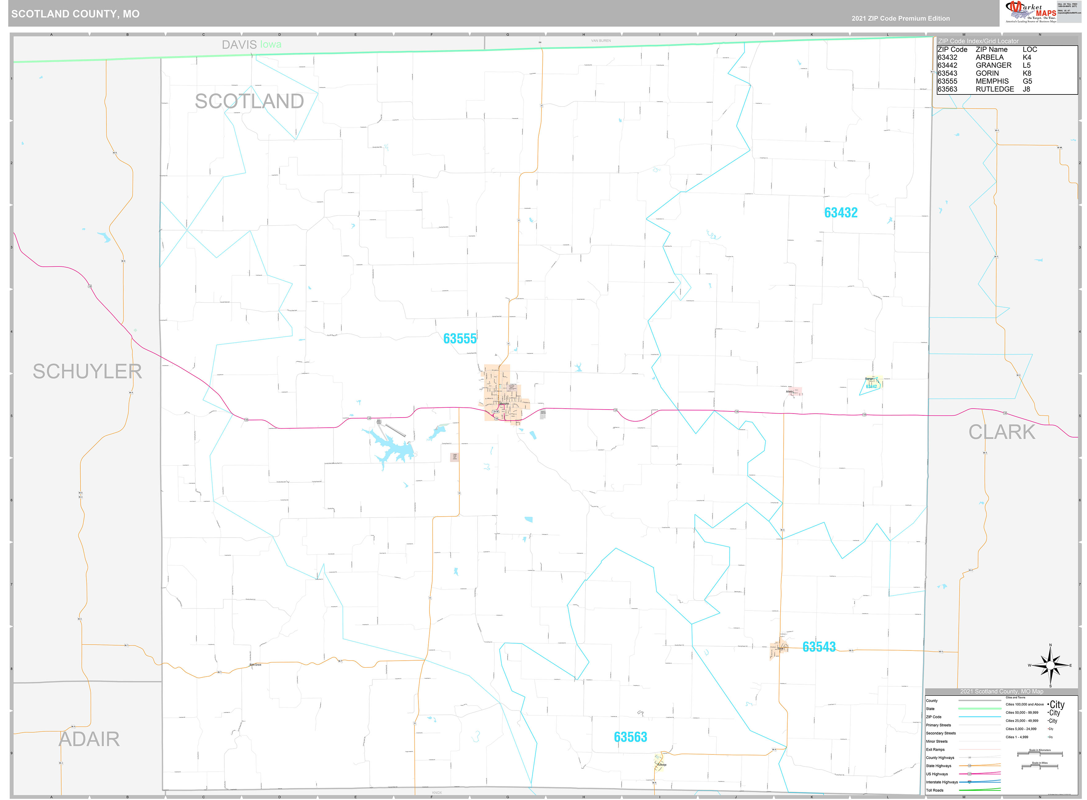 Scotland County, MO Wall Map Premium Style by MarketMAPS MapSales