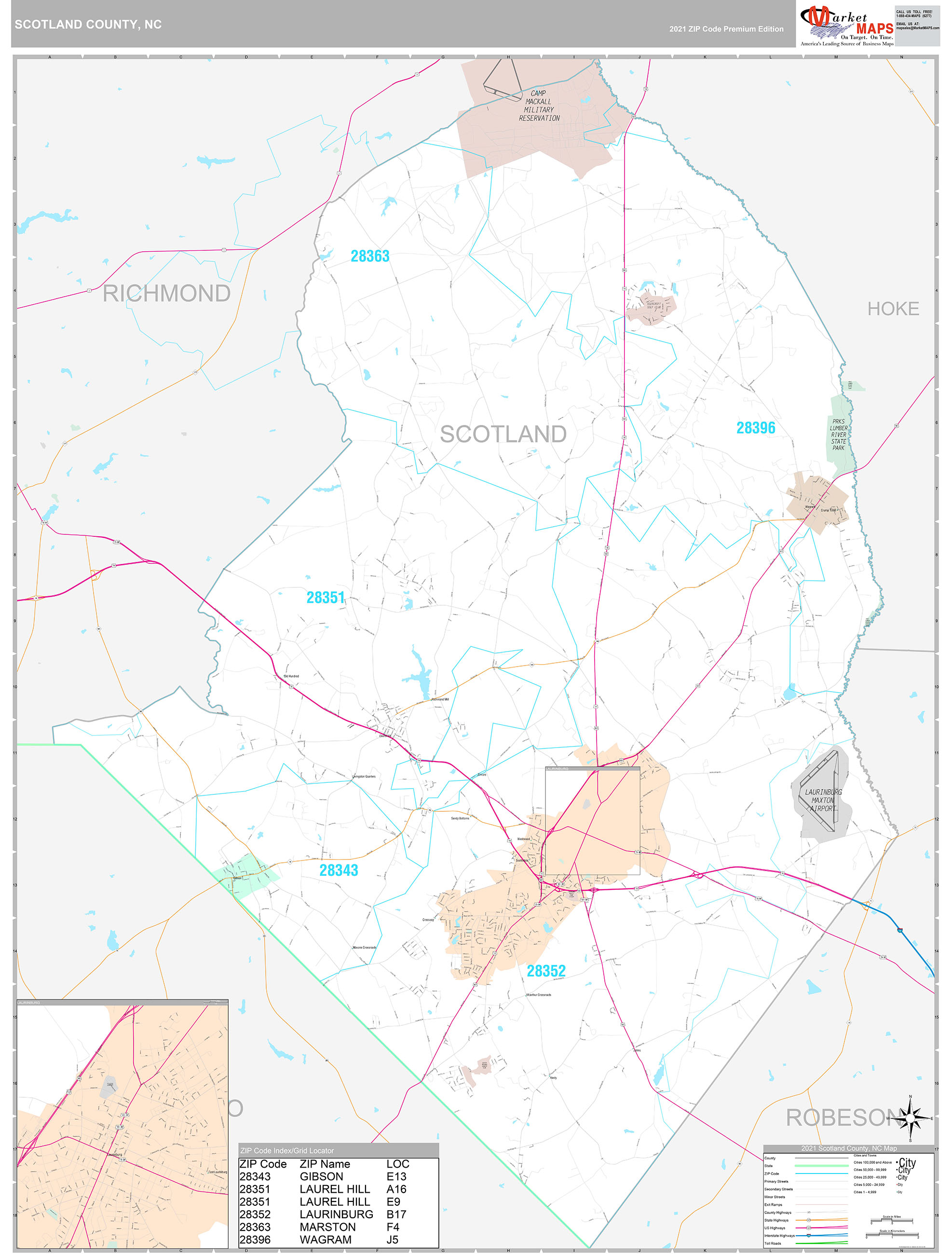 Scotland County, NC Wall Map Premium Style by MarketMAPS - MapSales