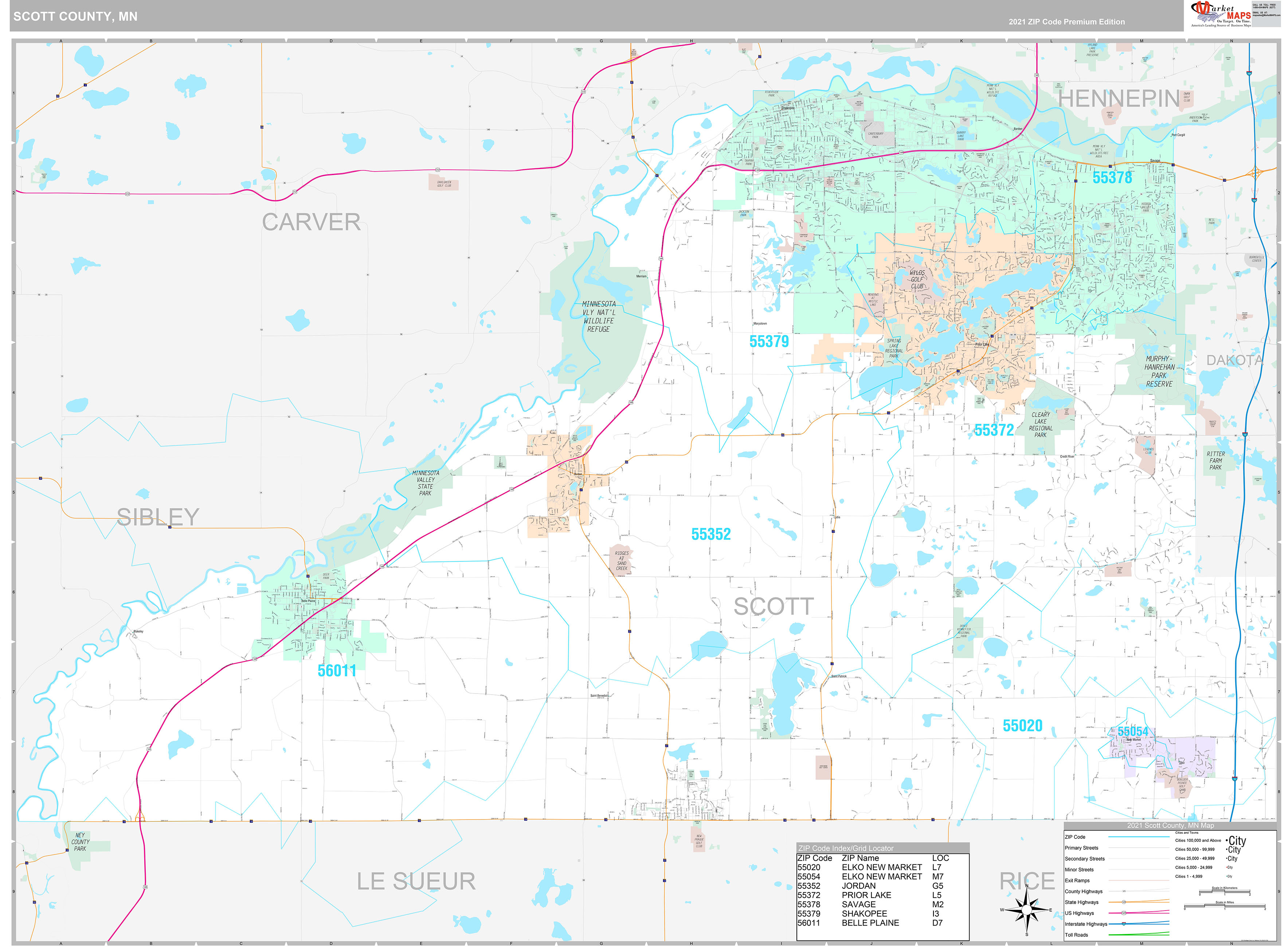 Scott County, MN Wall Map Premium Style by MarketMAPS