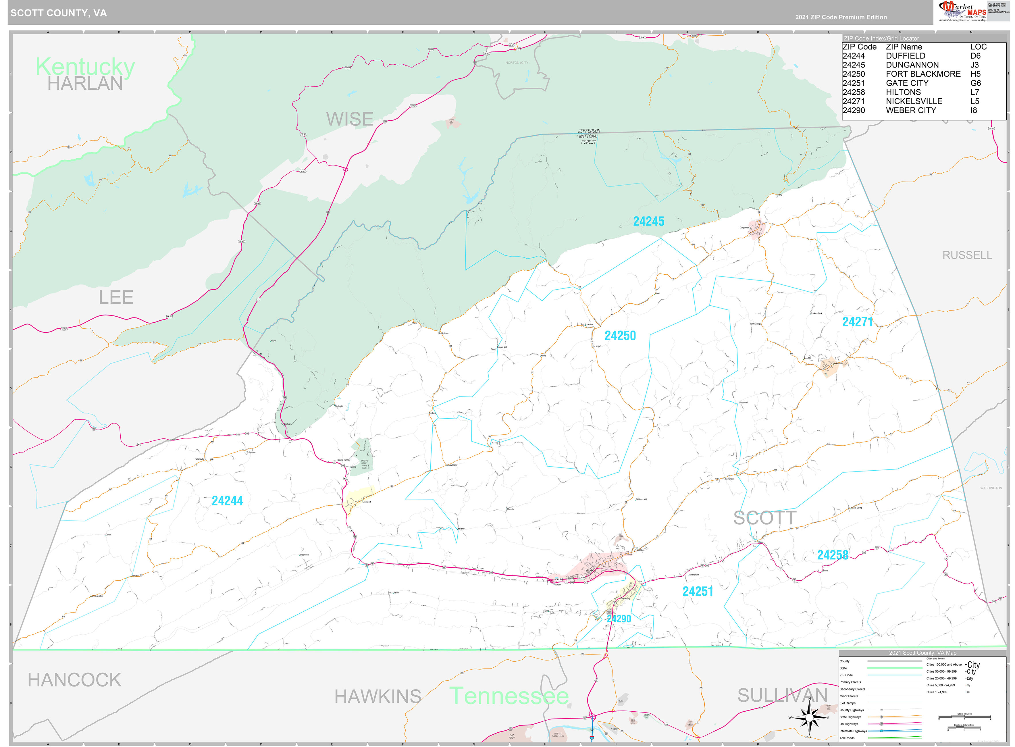 Scott County, VA Wall Map Premium Style by MarketMAPS MapSales