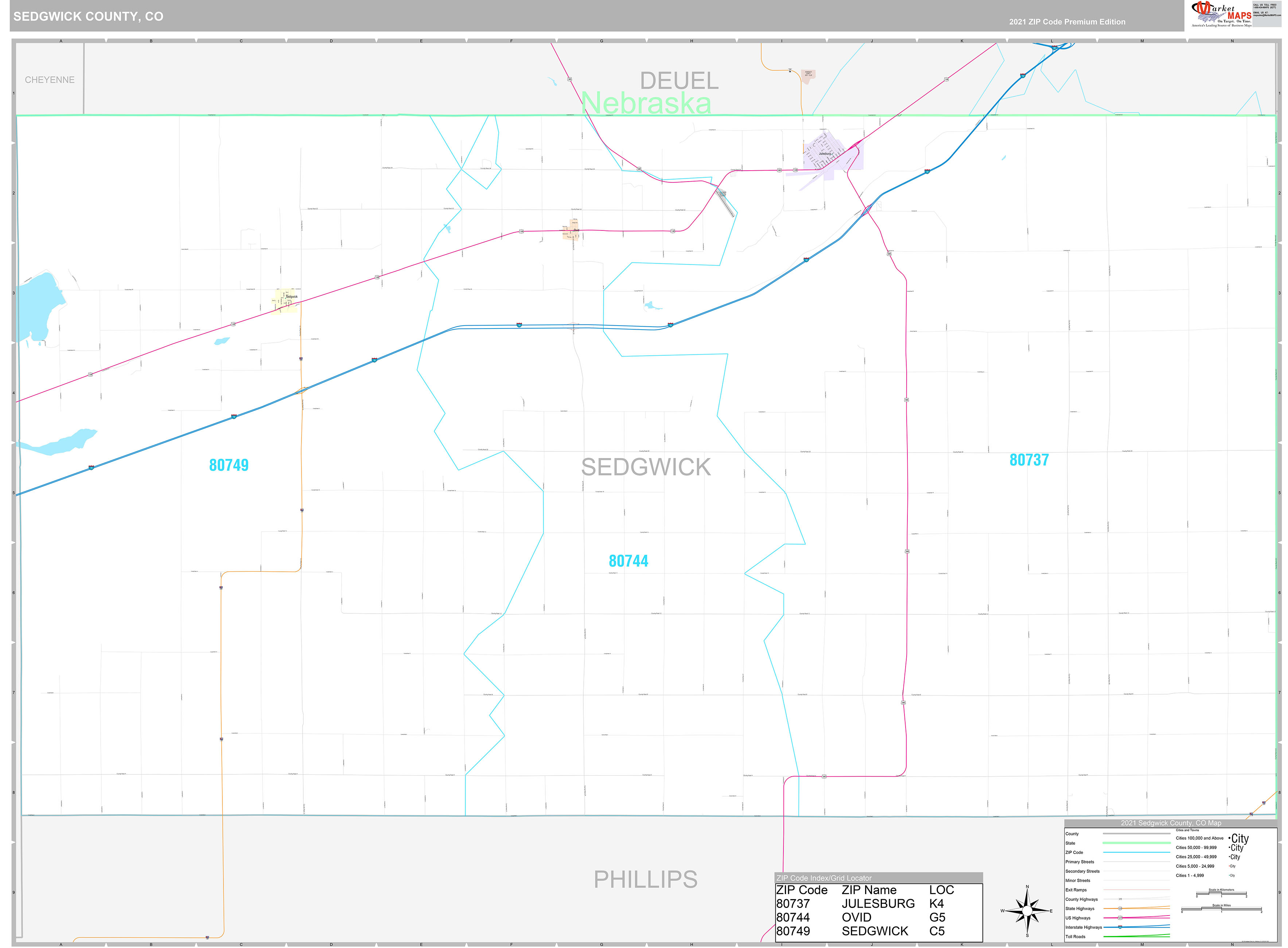 Sedgwick County, CO Wall Map Premium Style by MarketMAPS MapSales