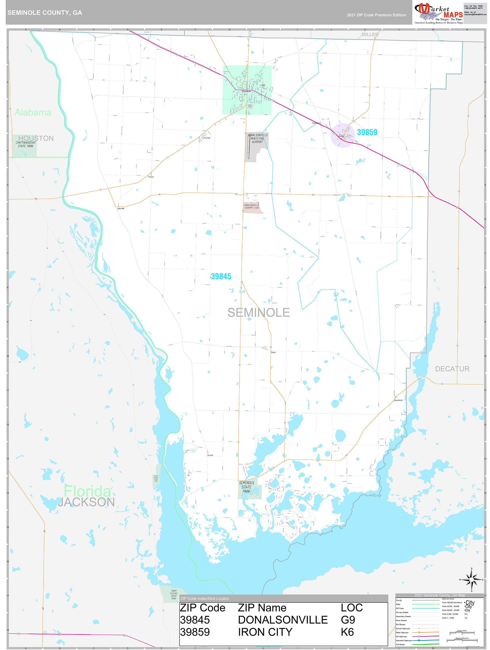 Seminole County, GA Wall Map Premium Style by MarketMAPS MapSales