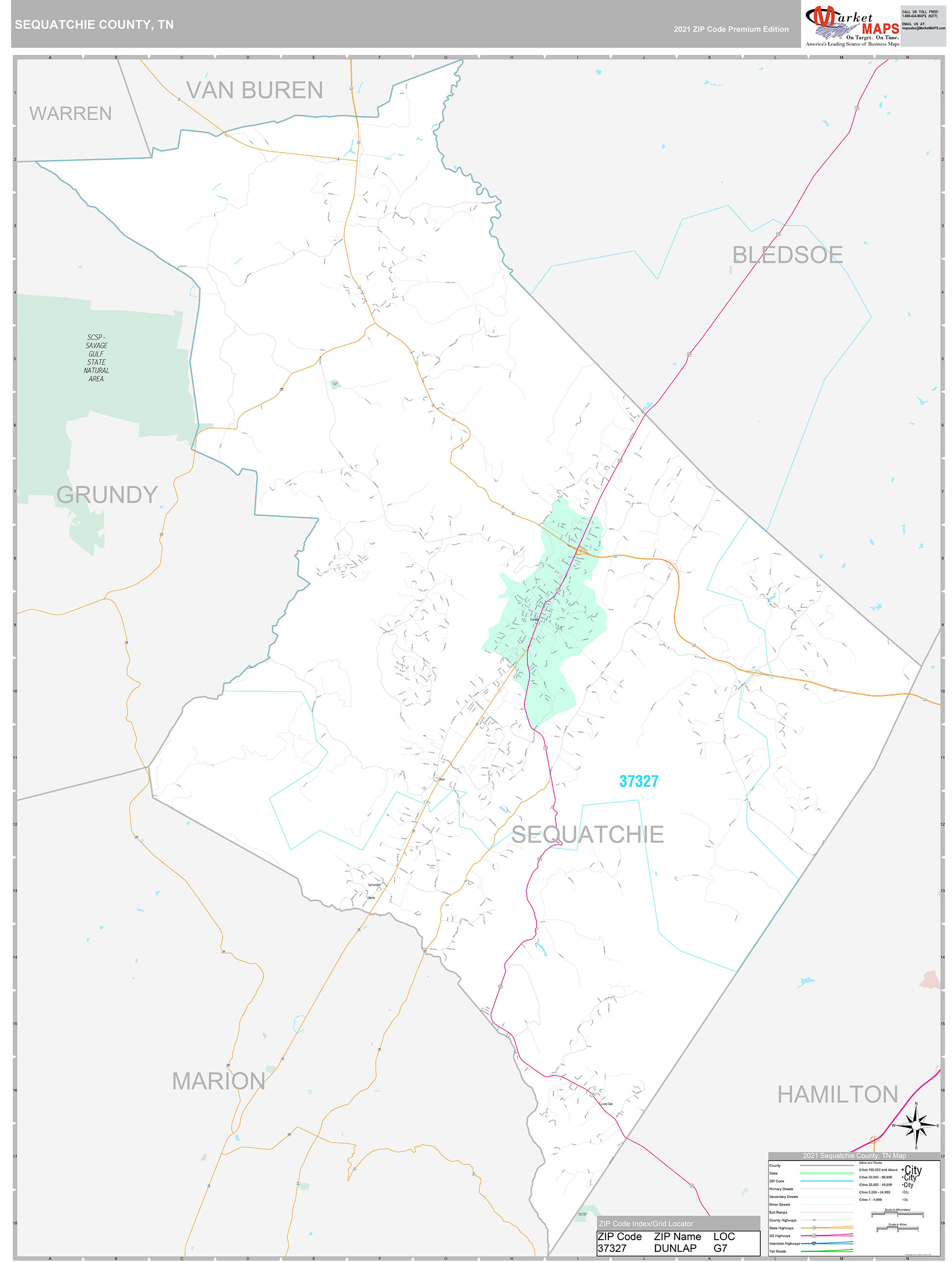 Sequatchie County, TN Wall Map Premium Style by MarketMAPS