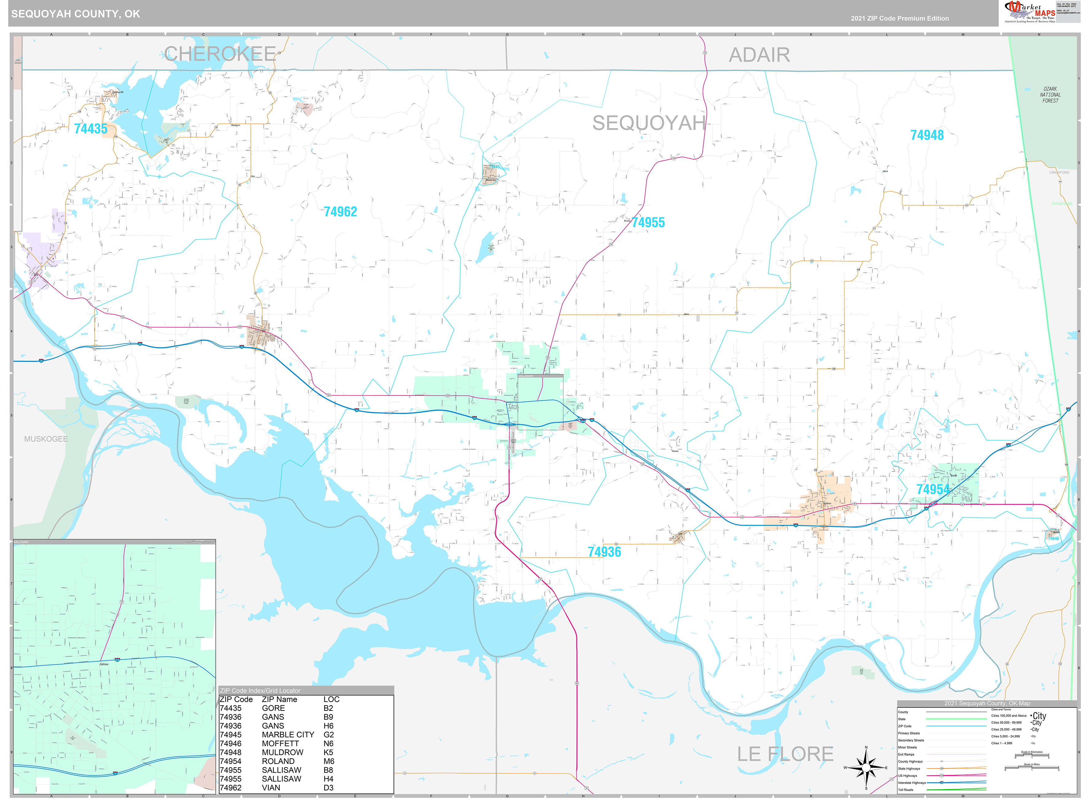 Sequoyah County, OK Wall Map Premium Style by MarketMAPS MapSales