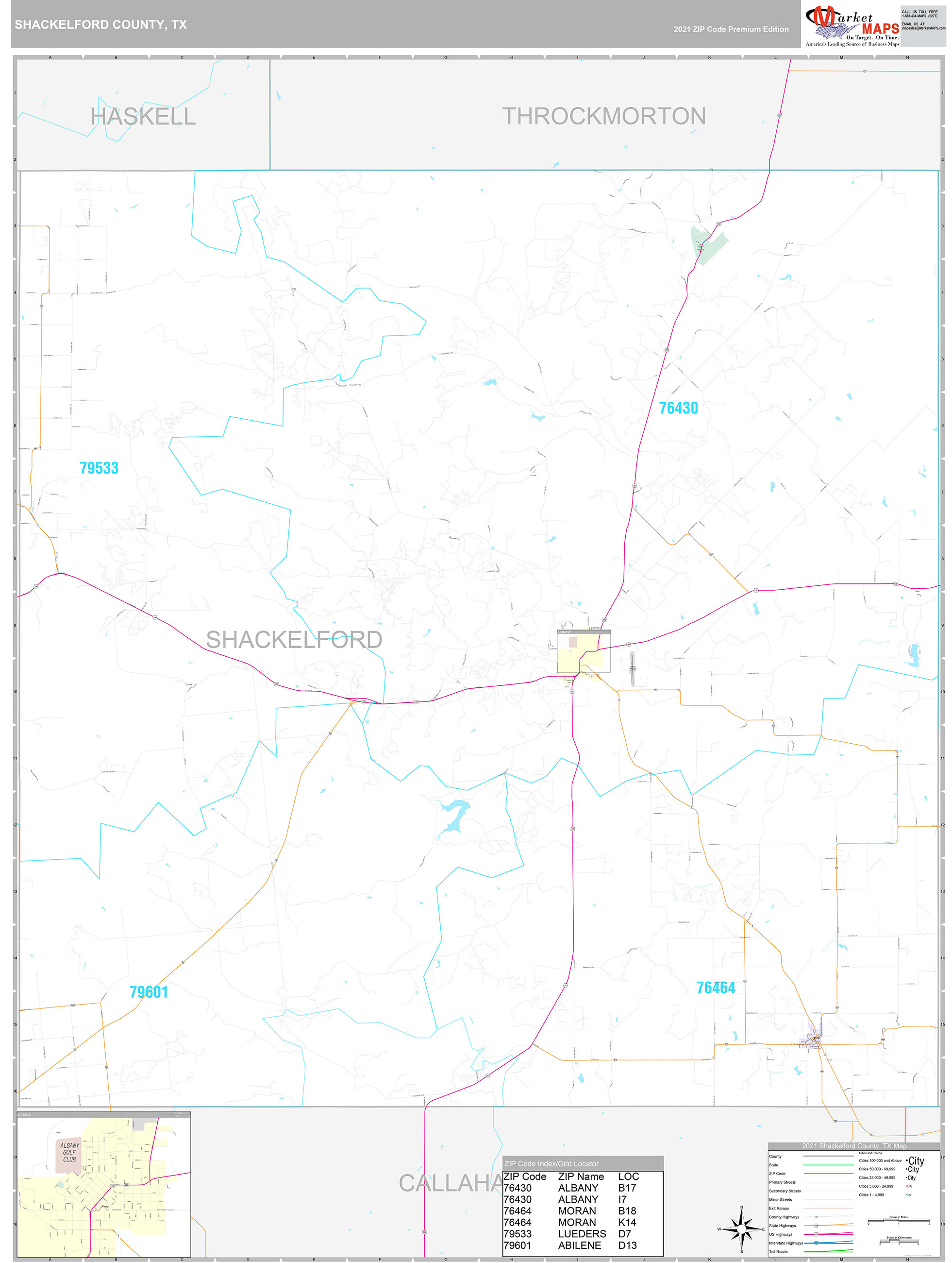 Shackelford County, TX Wall Map Premium Style by MarketMAPS