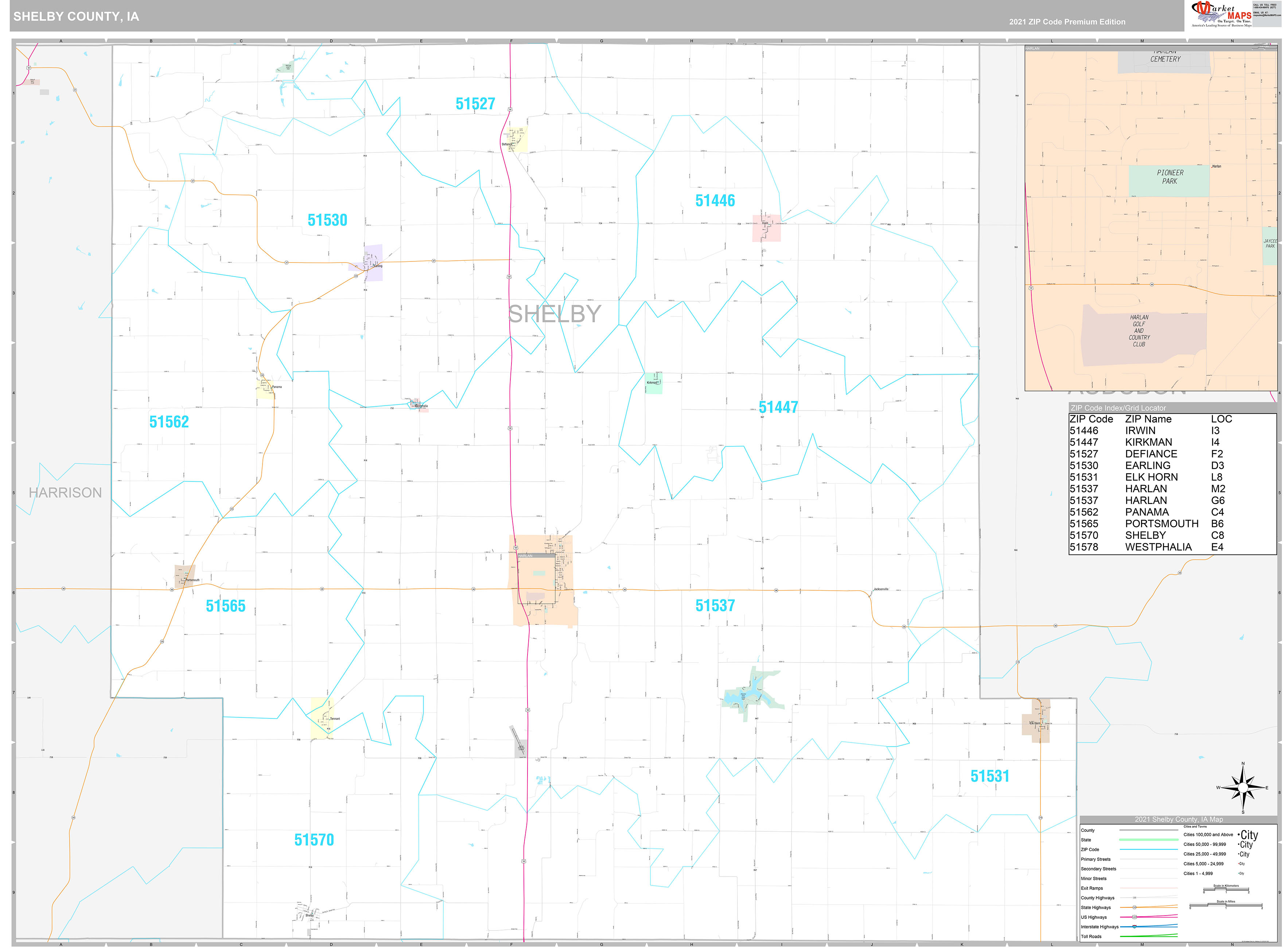Shelby County, IA Wall Map Premium Style by MarketMAPS