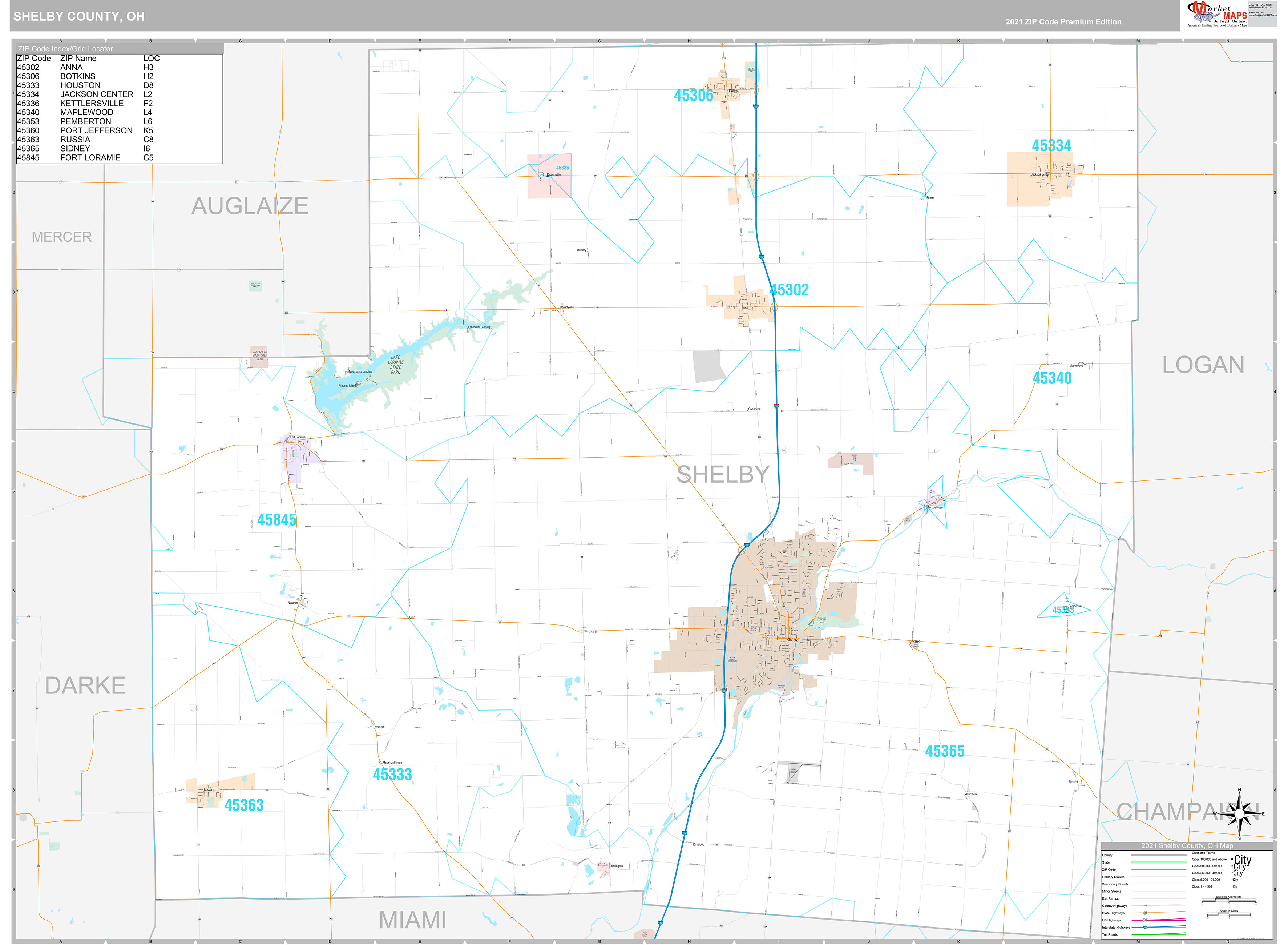 Shelby County, OH Wall Map Premium Style by MarketMAPS