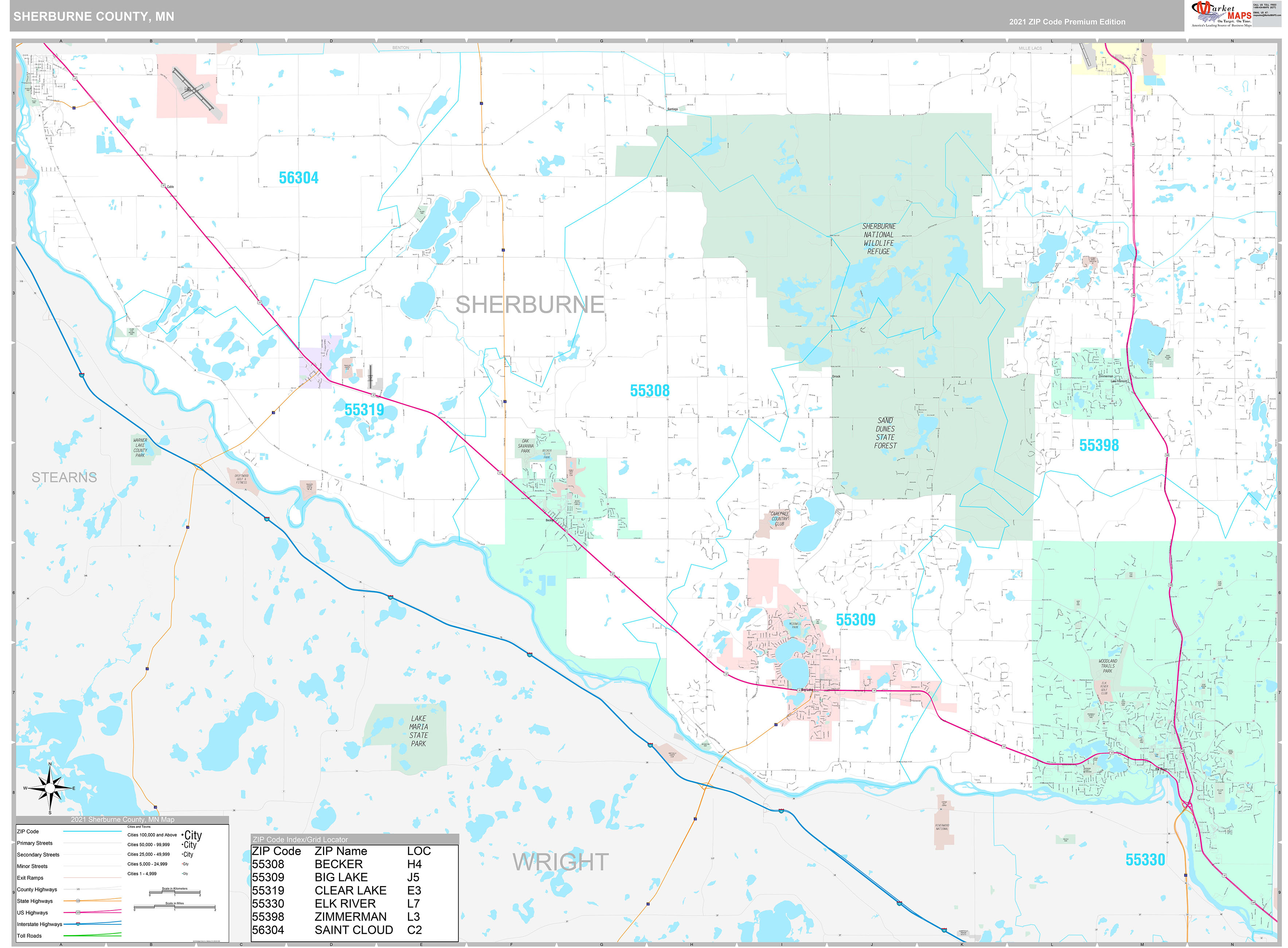 Sherburne County MN Wall Map Premium Style By MarketMAPS MapSales Sherburne County MN Wall Map Premium Style By MarketMAPS MapSales