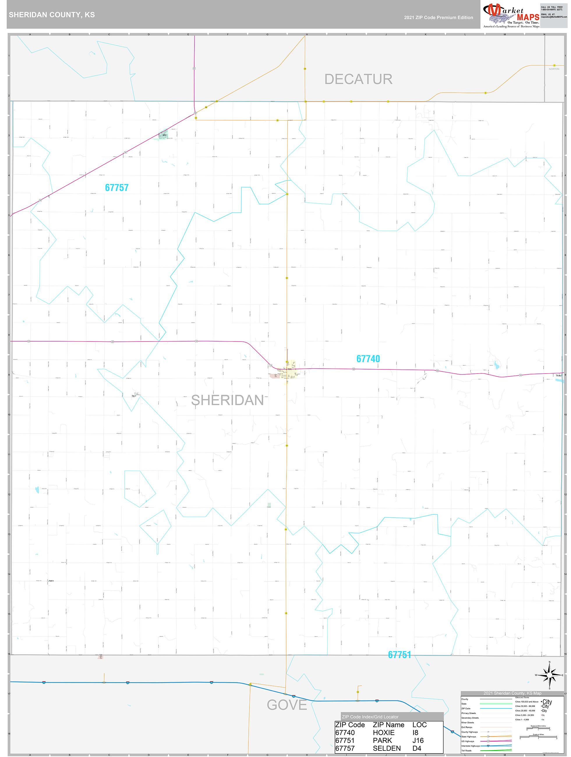 Sheridan County, KS Wall Map Premium Style by MarketMAPS