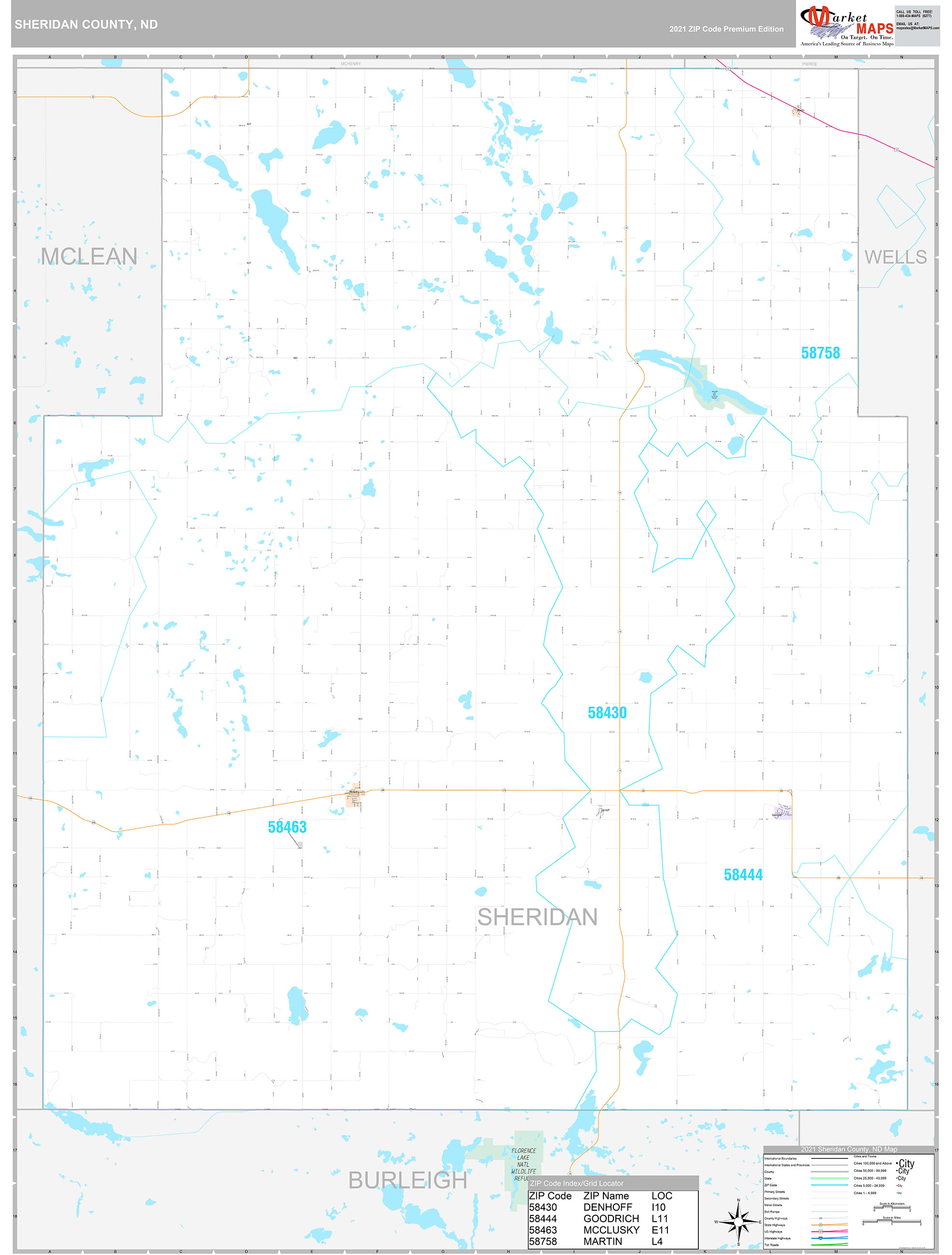 Sheridan County, ND Wall Map Premium Style by MarketMAPS MapSales