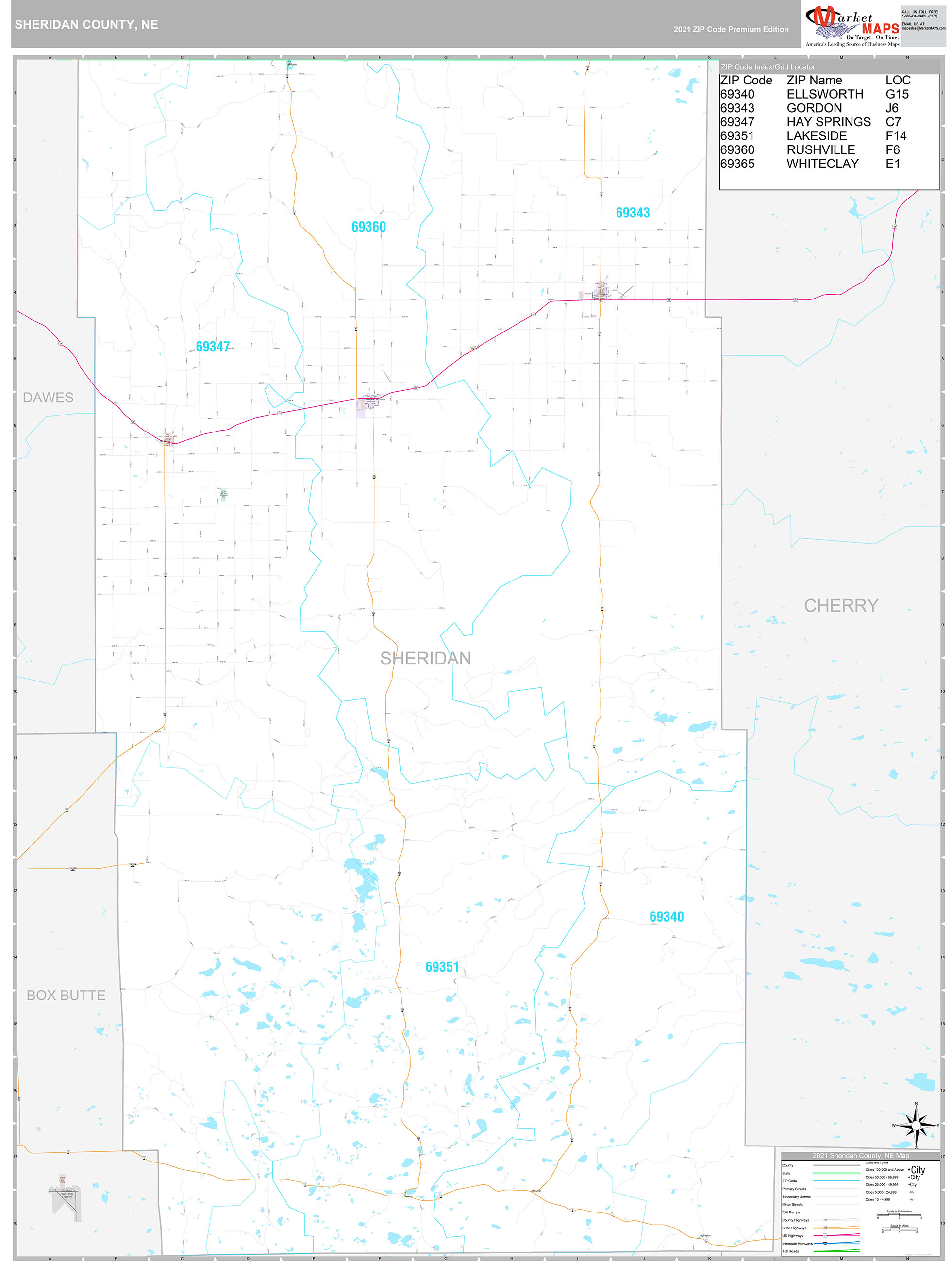Sheridan County, NE Wall Map Premium Style by MarketMAPS