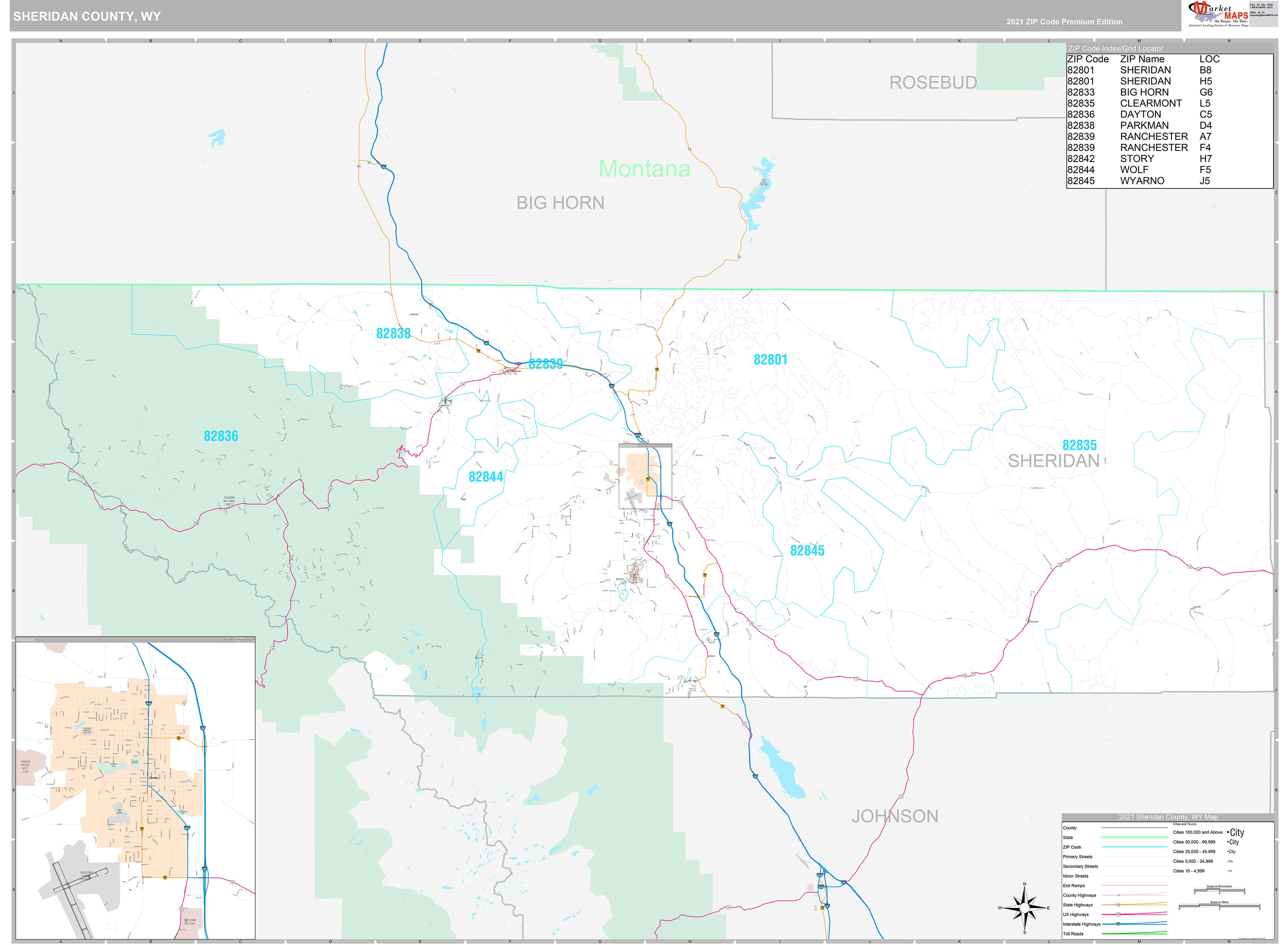 Sheridan County, WY Wall Map Premium Style by MarketMAPS