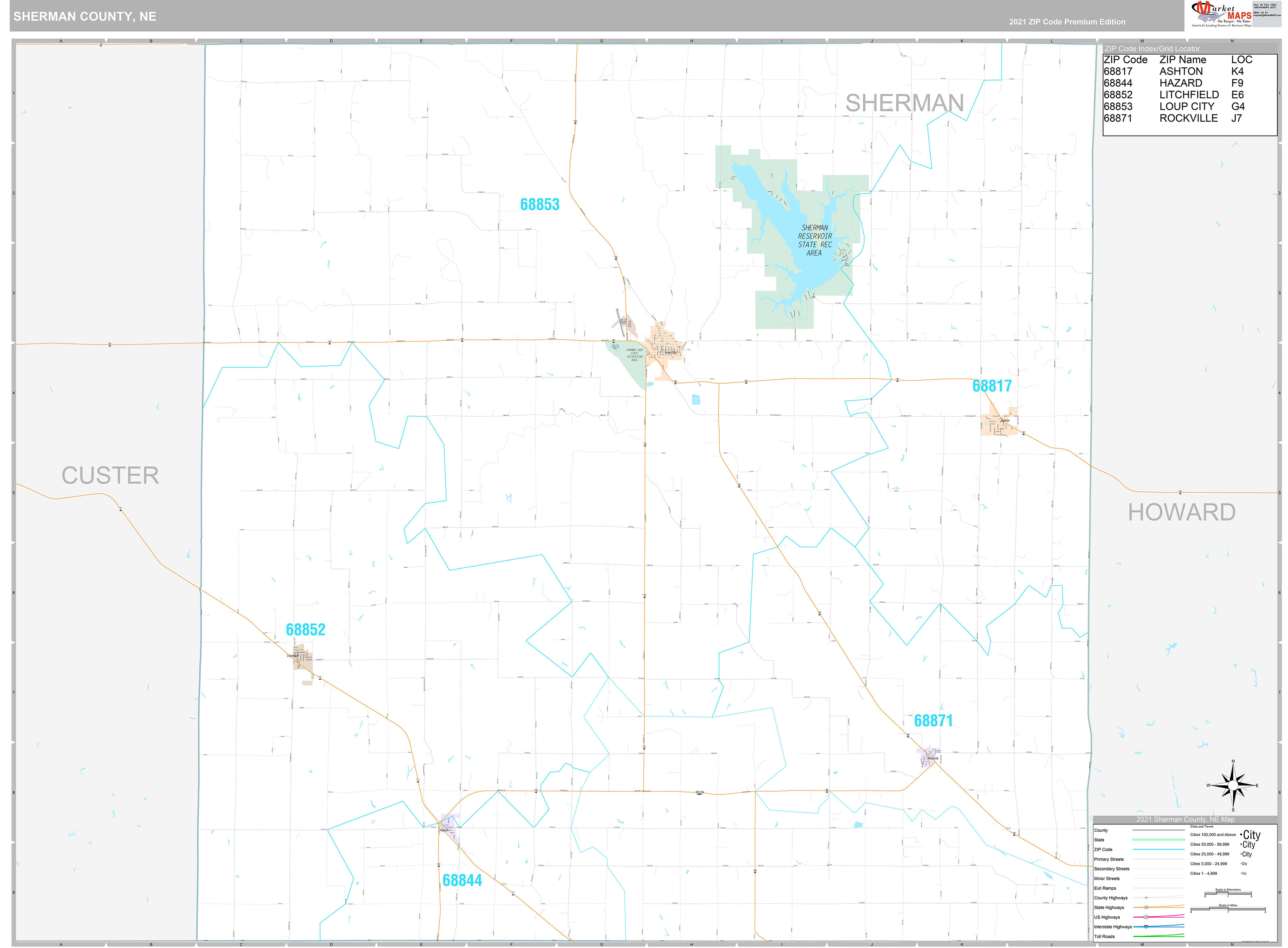 Sherman County, NE Wall Map Premium Style by MarketMAPS MapSales