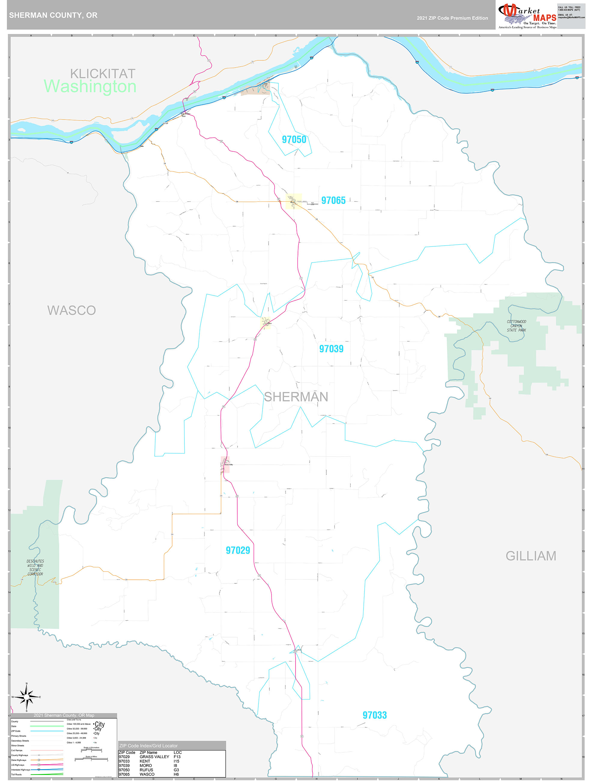 Sherman County, OR Wall Map Premium Style by MarketMAPS